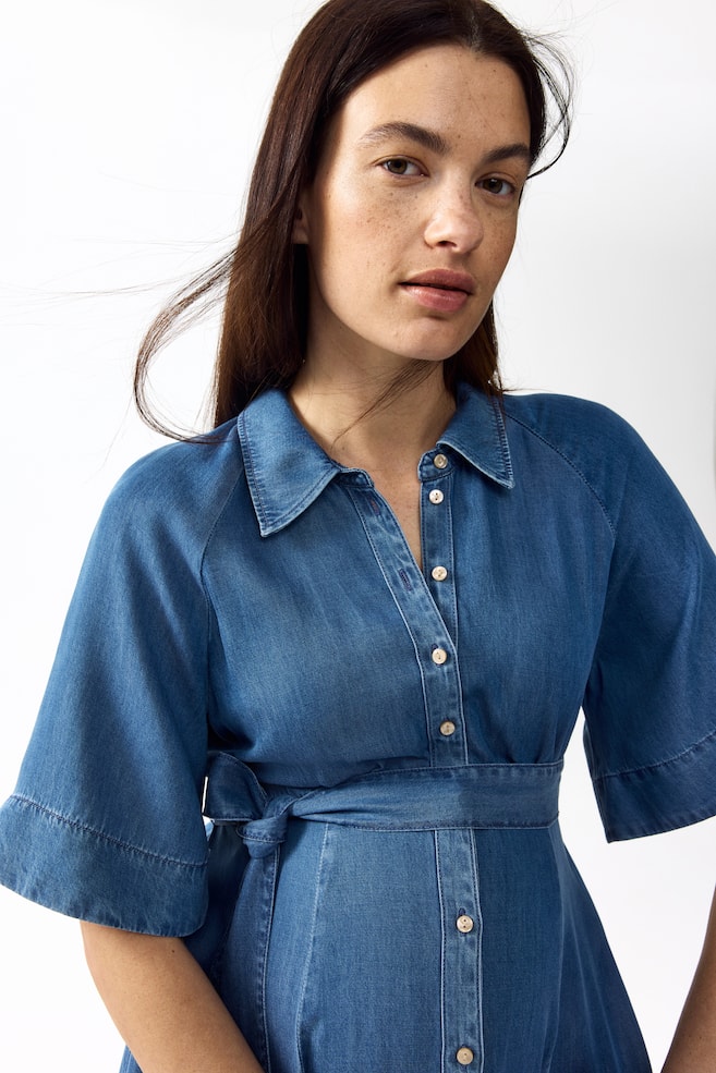 MAMA Tie-belt denim dress-Denim blue - 5