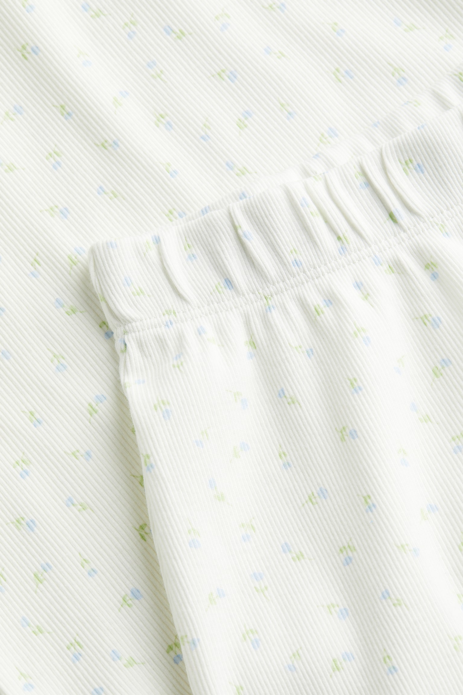 Ribbed cotton pyjamas - White/Small flowers/Light blue/Striped - 2