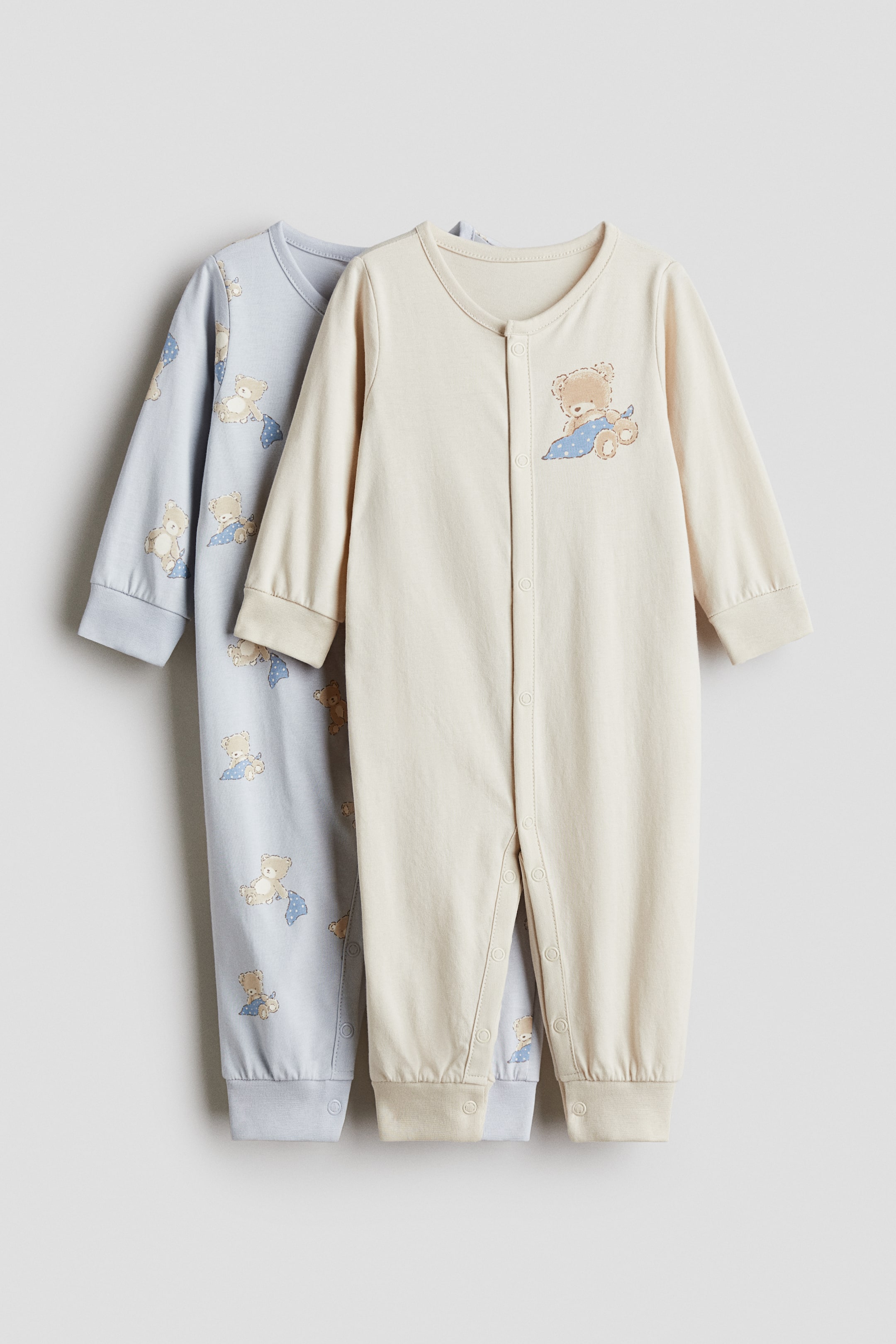 拡大画像を表示: カバーオールパジャマ 2着セット - ライトベージュ／テディベア - Kids | H&M JP 1