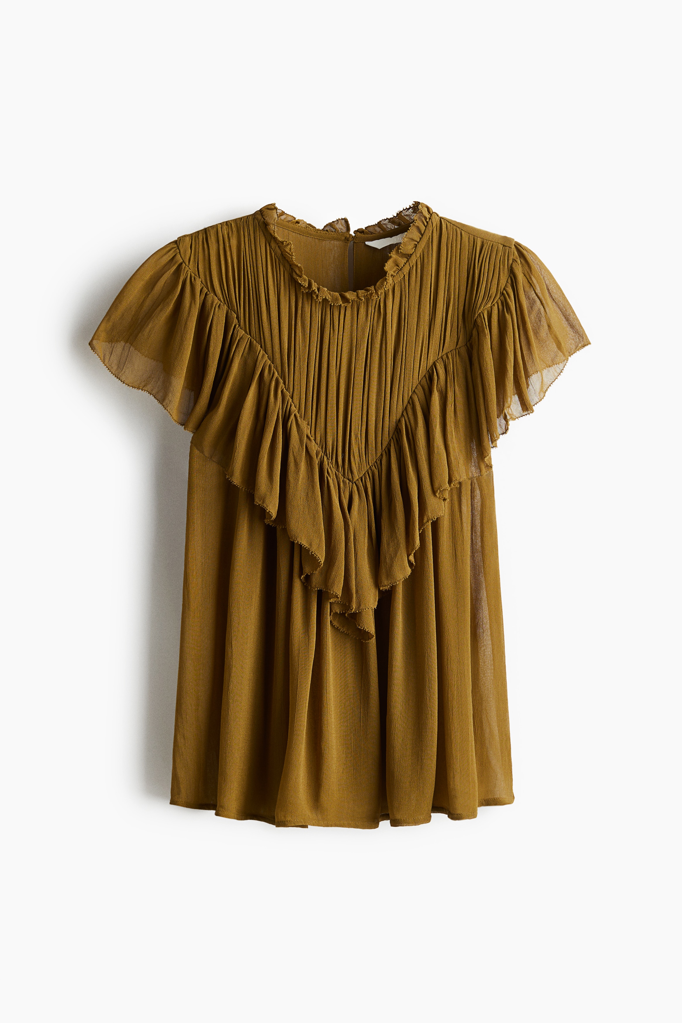 Flounced Viscose Blouse - Olive green/Burgundy/Light beige