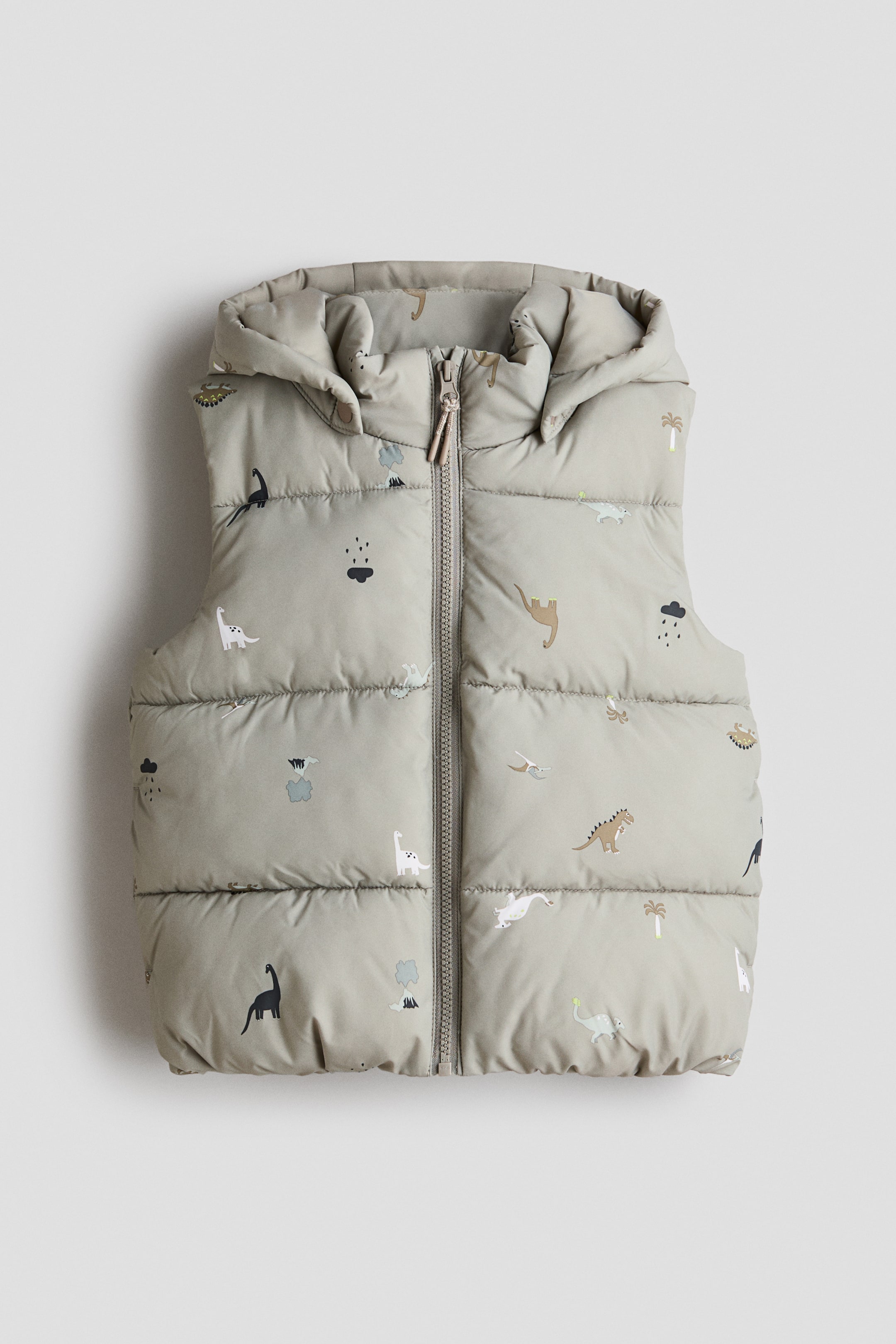 View larger image: Hooded Puffer Vest - Light dusty green/dinosaurs - Kids | H&M US 1