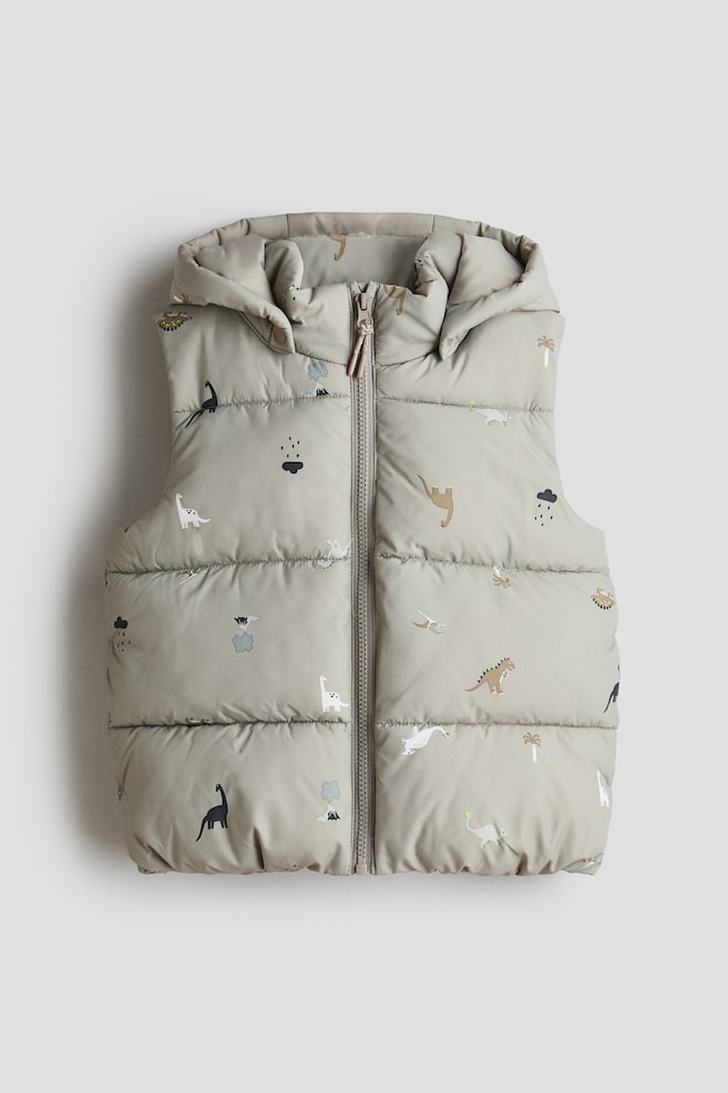 Hooded Puffer Vest - Light dusty green/dinosaurs/Black - 1