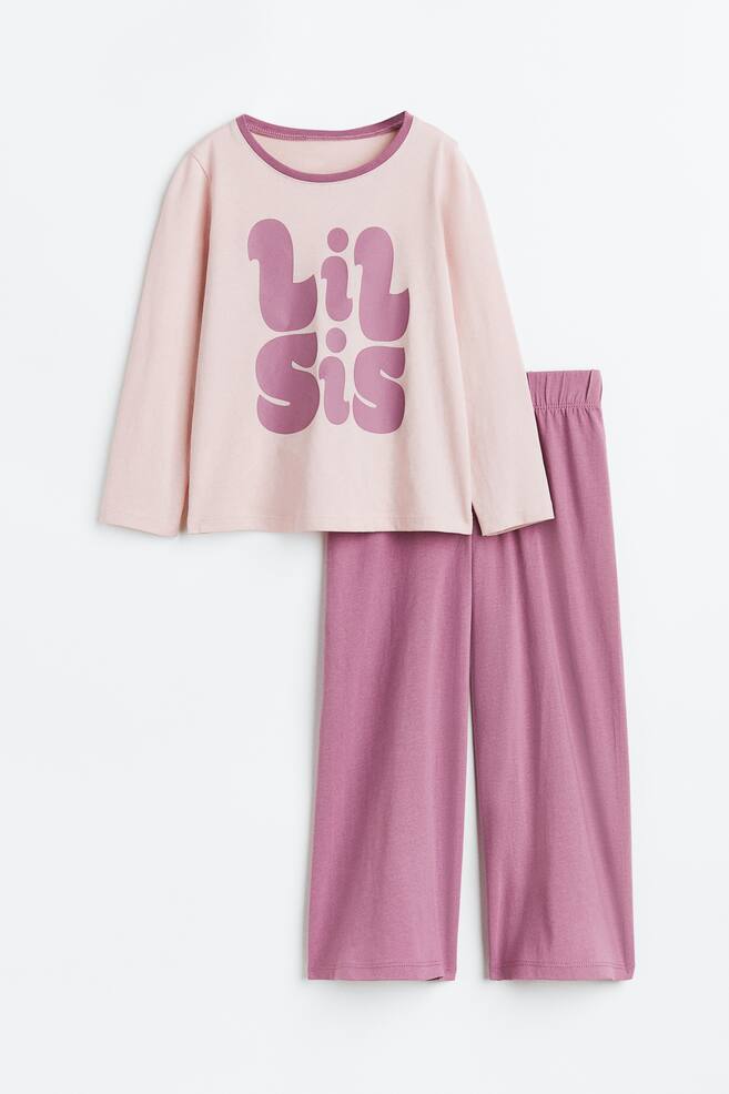 Cotton sibling pyjamas - Light beige/Lil Sis/Dark pink/Big Sis/Light pink/Lil Sis - 1