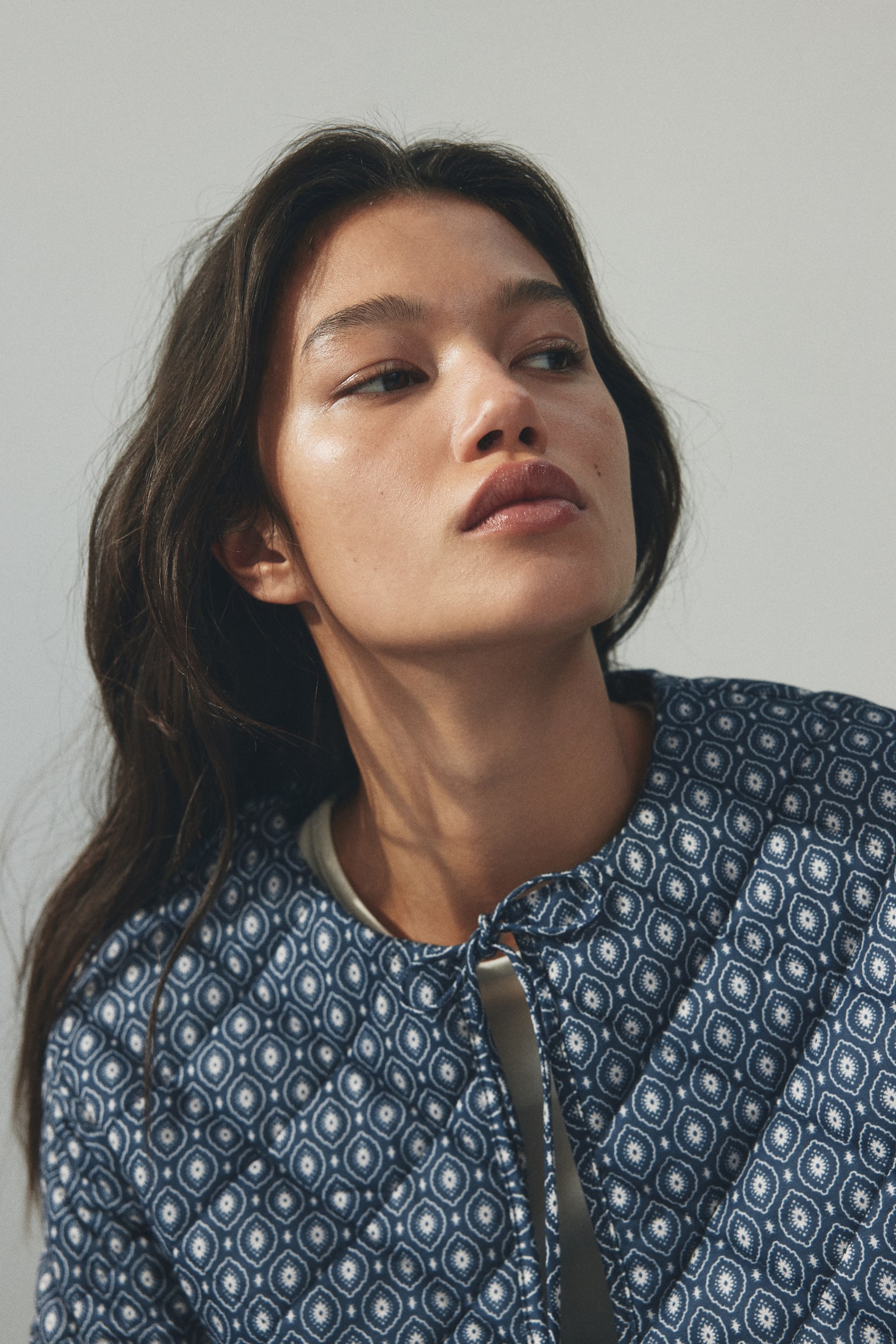 Casaco acolchoado com atilhos na frente - Azul escuro/Padrão - 5