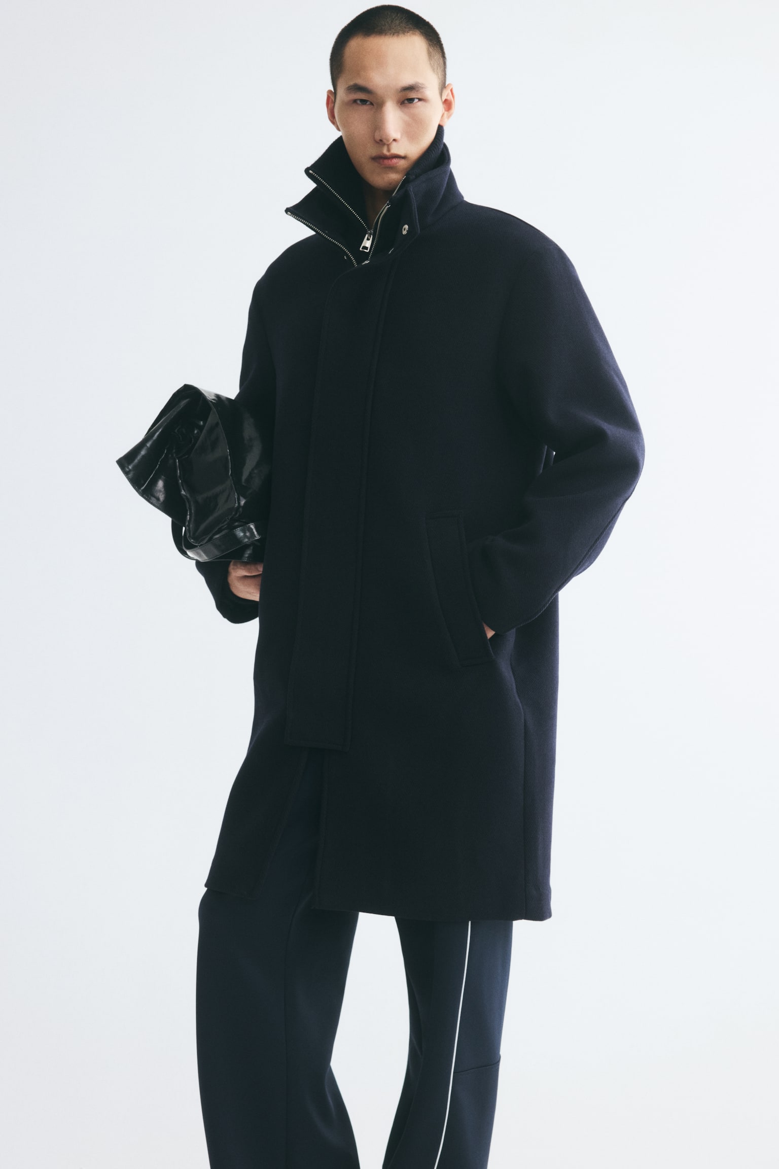 Мужское пальто H&M Wool-Blend Twill, цвет: Тёмный синий — фото 4