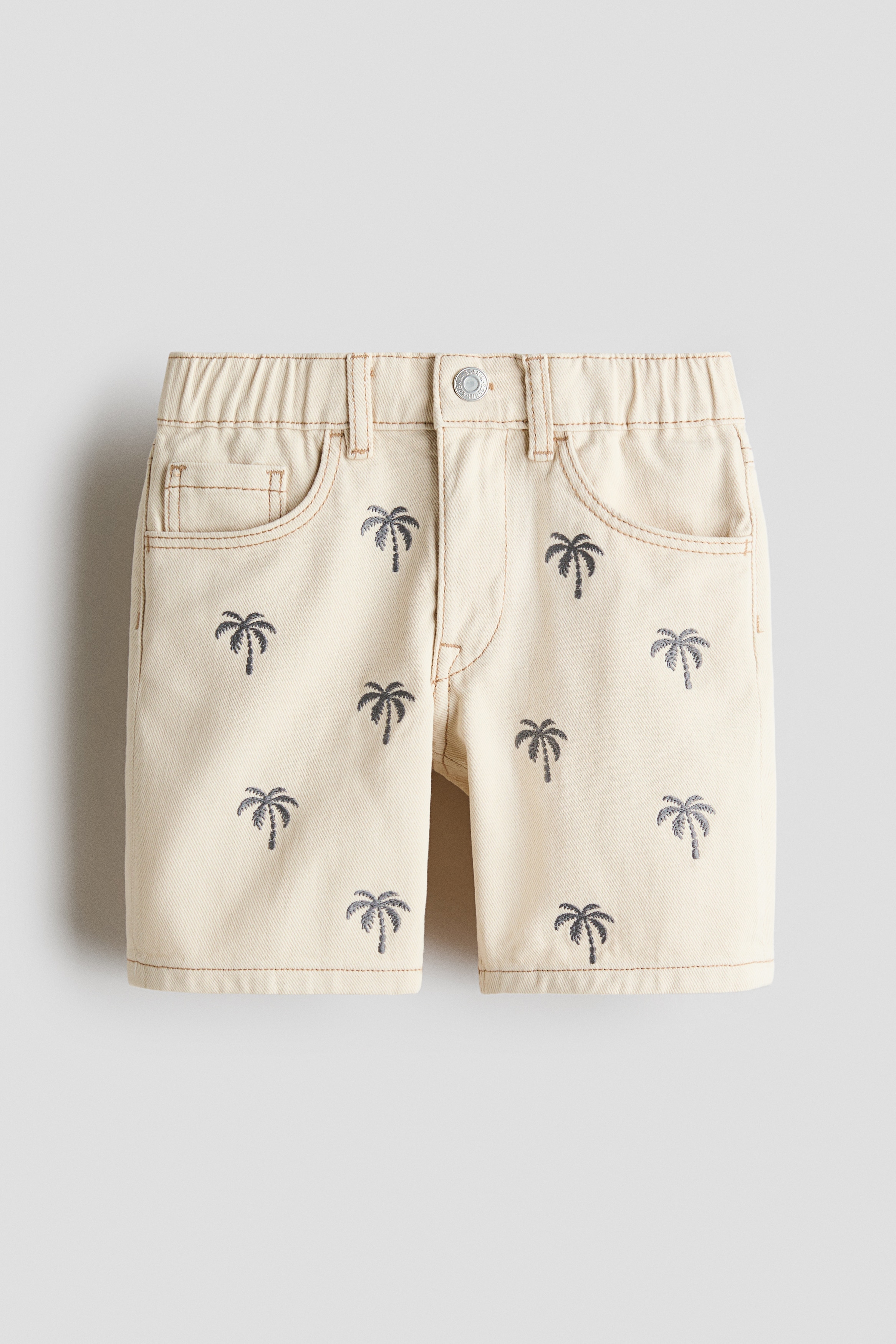 Shorts in twill con ricami - Beige chiaro/palme