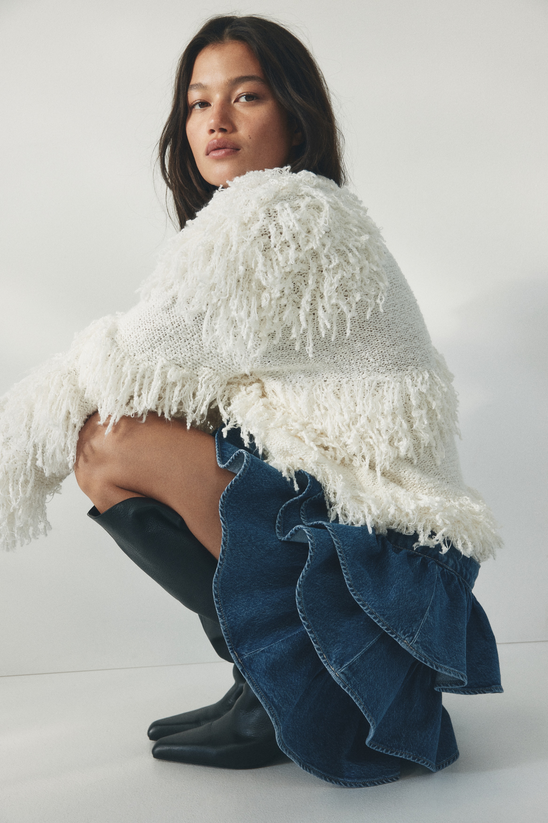 多層次丹寧牛仔裙 - 丹寧藍