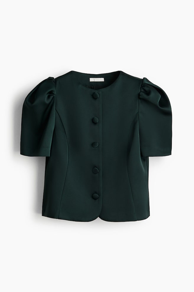 Blusa con manga puffy - Verde oscuro/Rojo/Marrón/Beige grisáceo claro/Beige claro/Marrón/Estampado de leopardo/Negro - 1