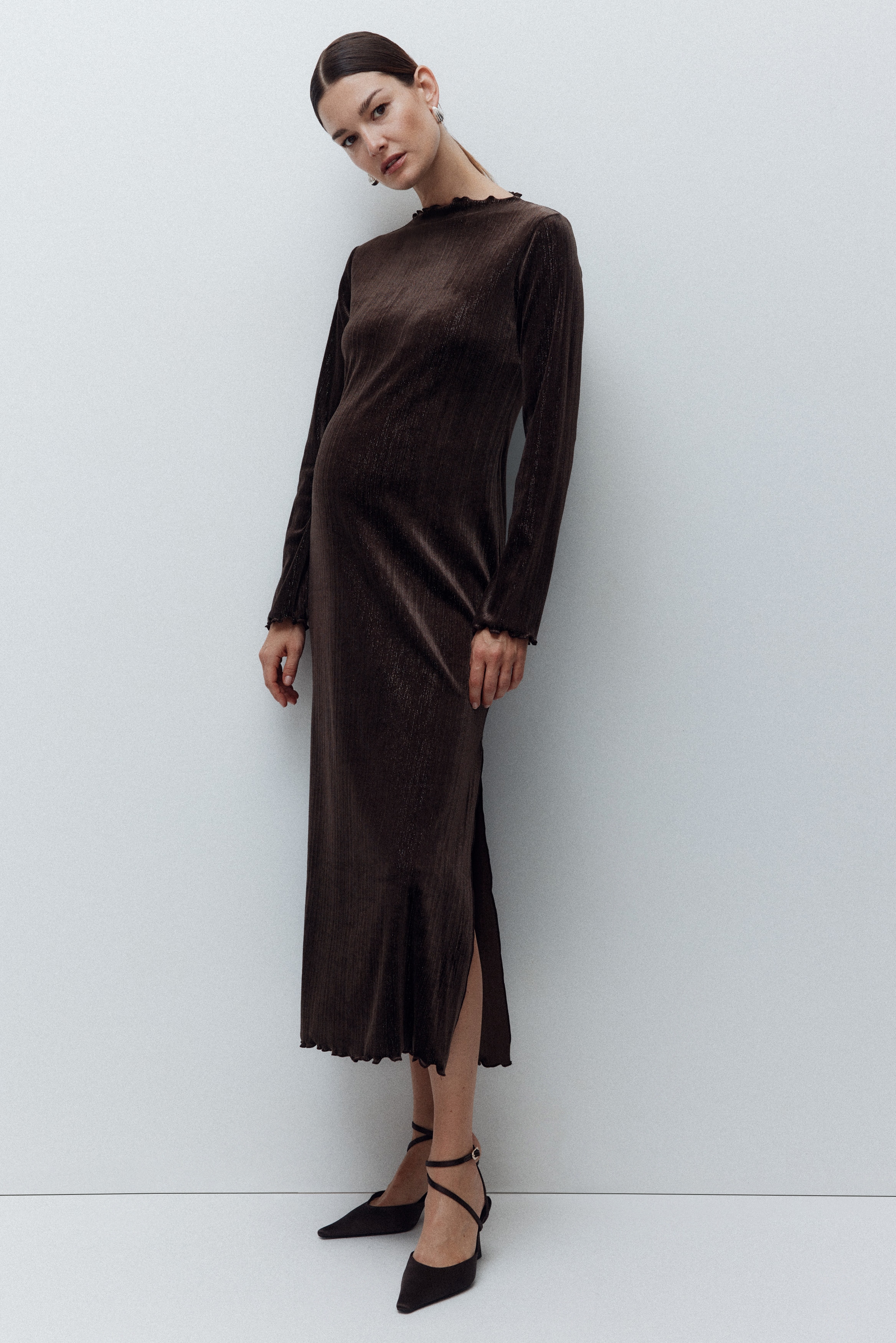 MAMA Abito in velour glitter - Marrone scuro/Nero