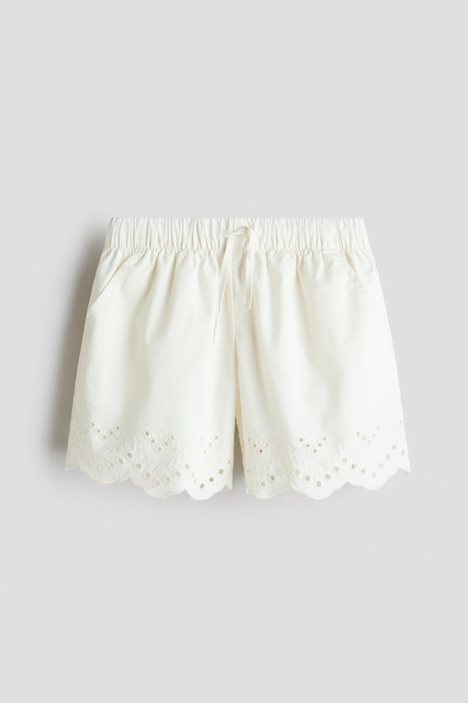 Broderie-anglaise shorts - White/Light pink - 1