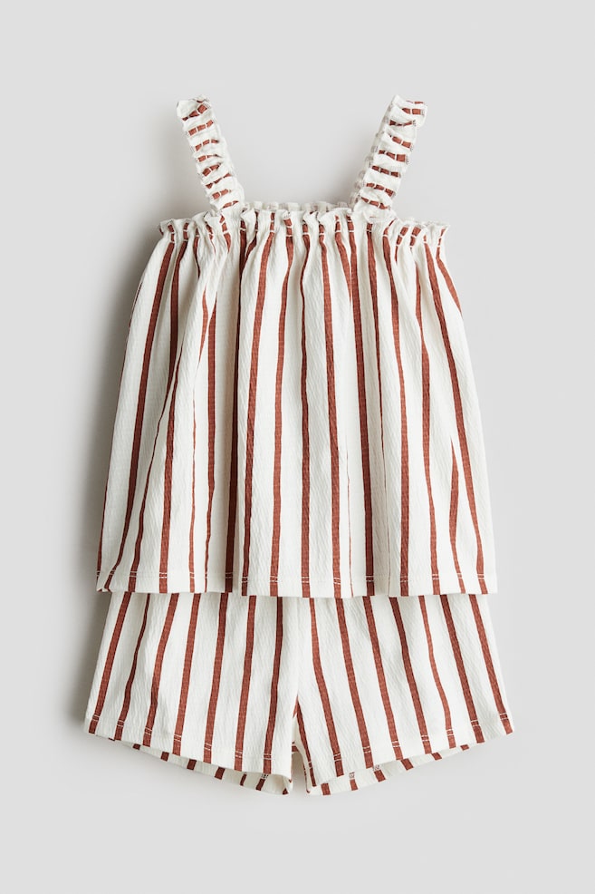 Conjunto de 2 peças em jersey enrugado - Branco/Riscas - 1