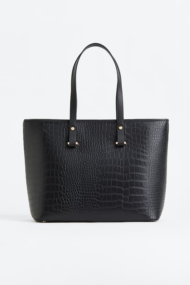 Imitation leather shopper - Black/Crocodile-patterned/Brown - 4