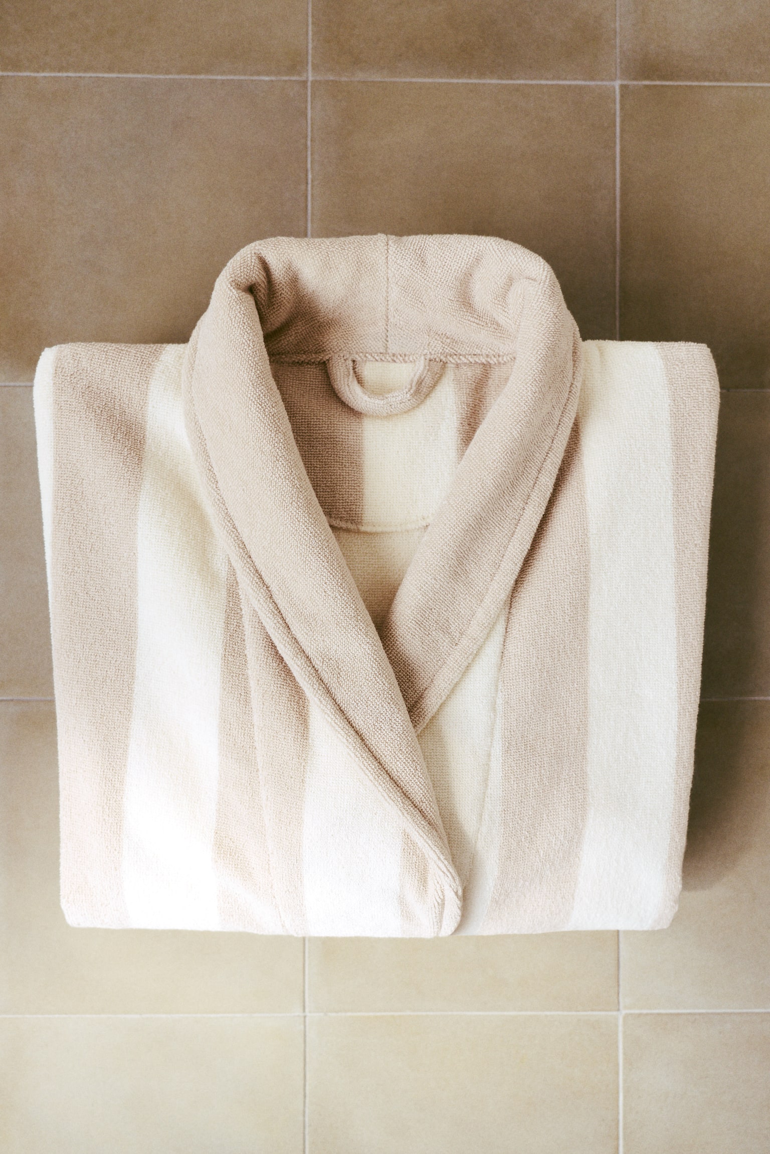 Cotton terry dressing gown - Beige/Striped/Yellow/Striped/White/Blue striped/Dark green/Striped/White/Dark brown striped - 2