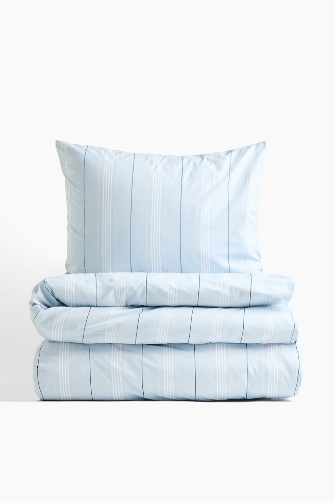 Cotton Percale Twin Duvet Cover Set - Light blue/striped/Green/striped - 1
