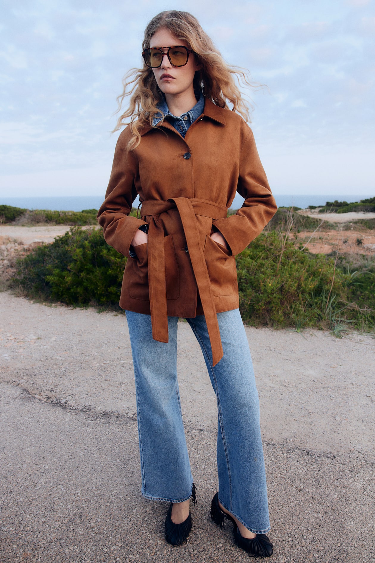 Tie Jeans With Coat Emersyn Tie Front Coat Camel