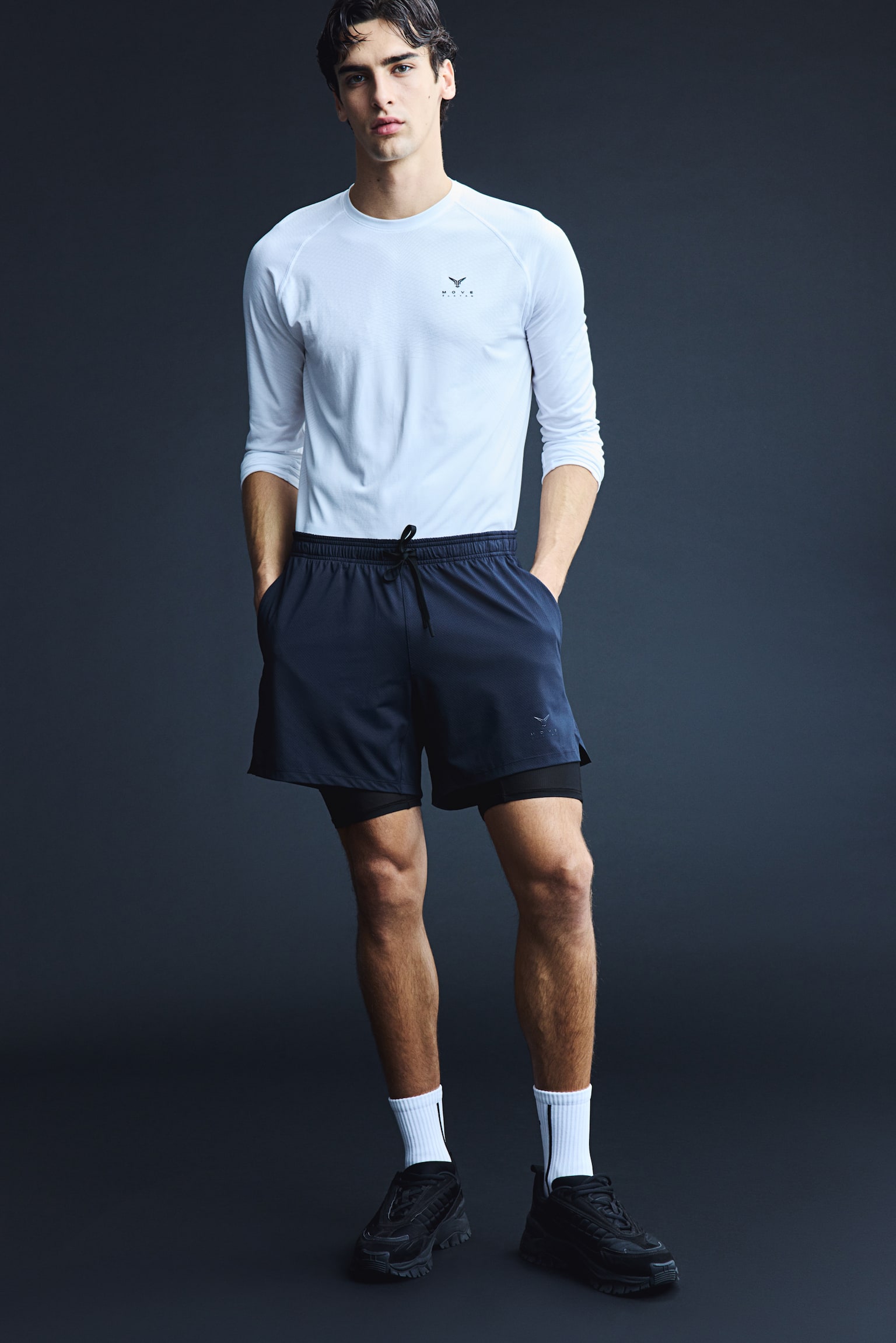 Double-layered sports shorts with DryMove™ - Navy blue/Move Zlatan/White/Move Zlatan - 3