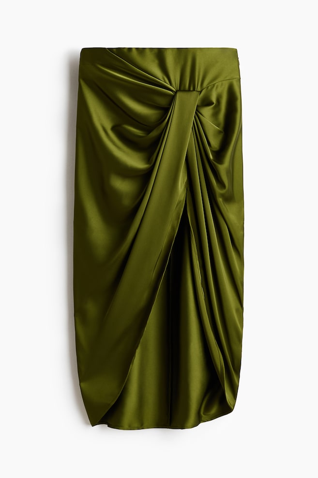 Draped Satin Skirt - Olive green - 1
