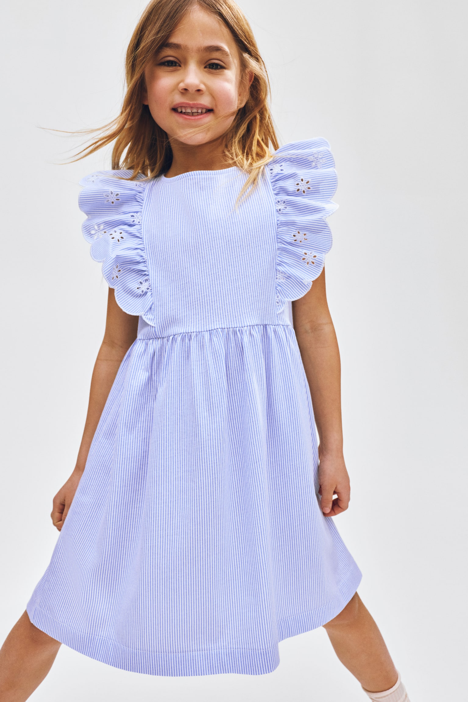 Baumwollkleid mit Volants - Hellblau/Gestreift/Gelb/Marineblau/Hellrosa - 5