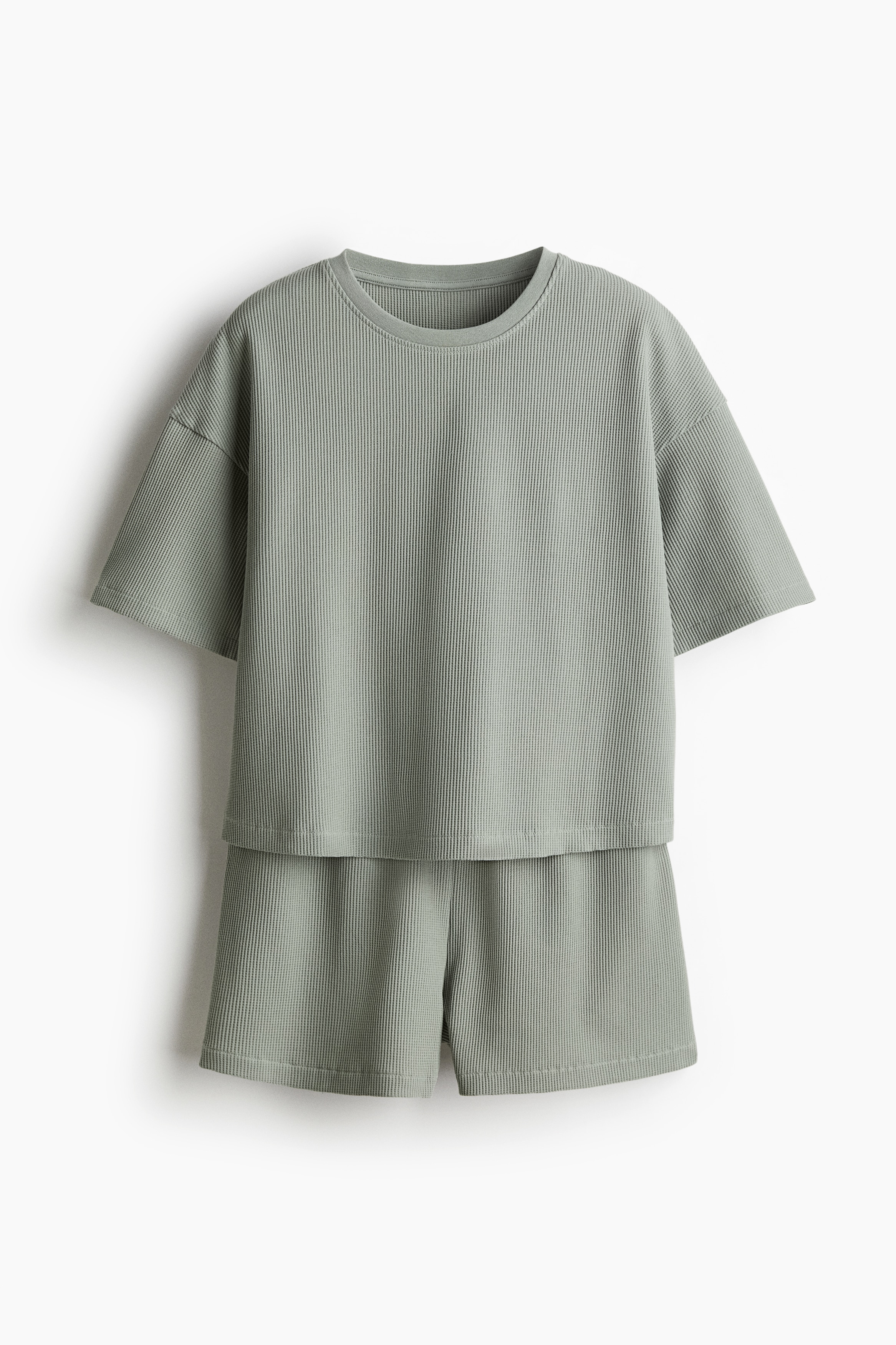 Waffled Pyjama Set - Dusty green/Black/Cream