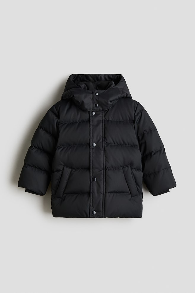 Hooded down puffer jacket - Black - 1