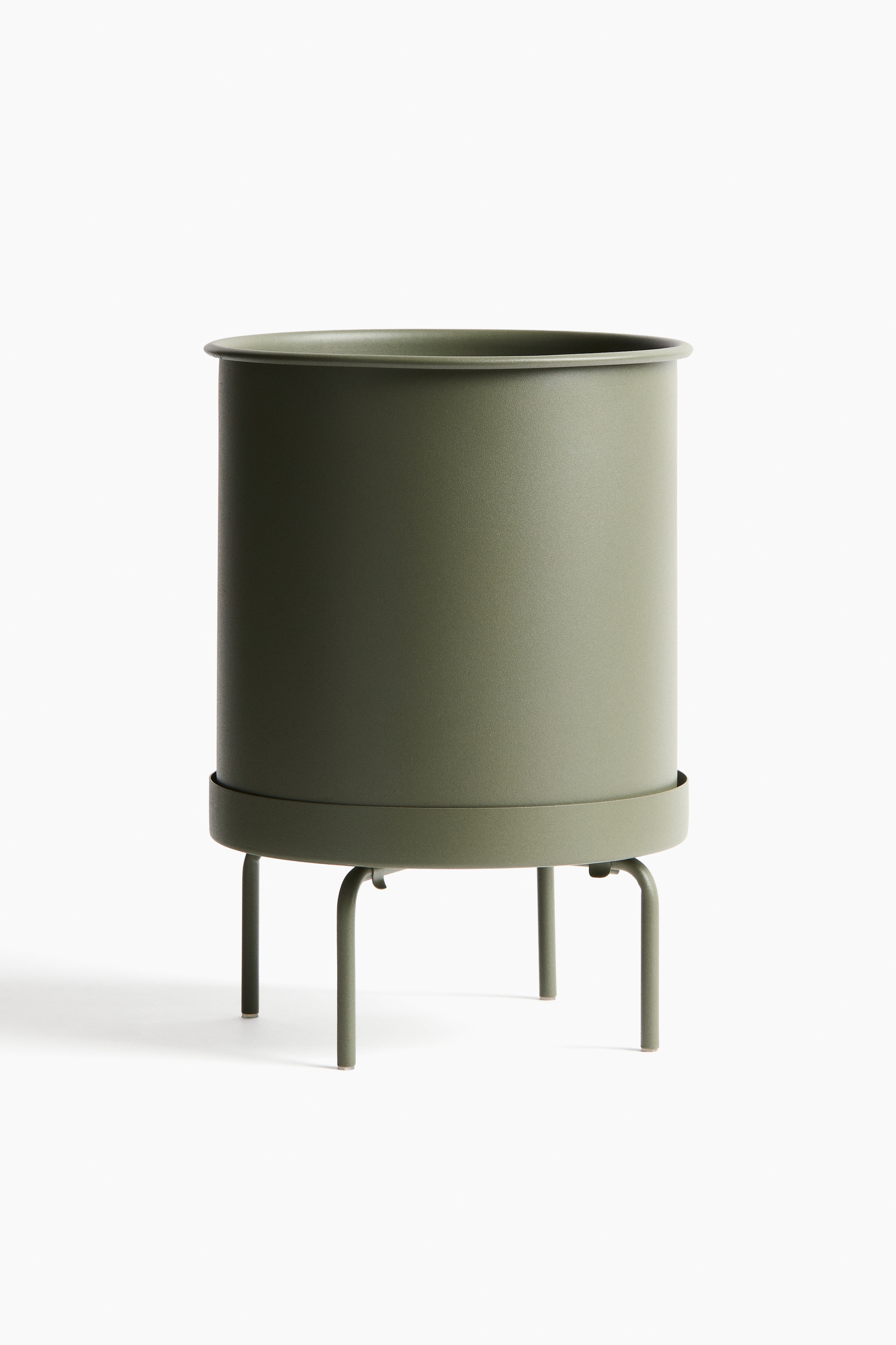 Grand cache-pot avec support - Vert olive/Noir/Beige clair