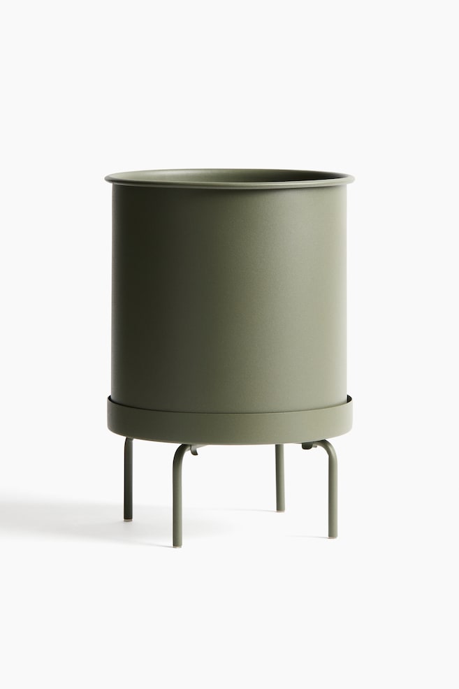 Large plant pot on a stand - Olive green/Light beige/Black - 1