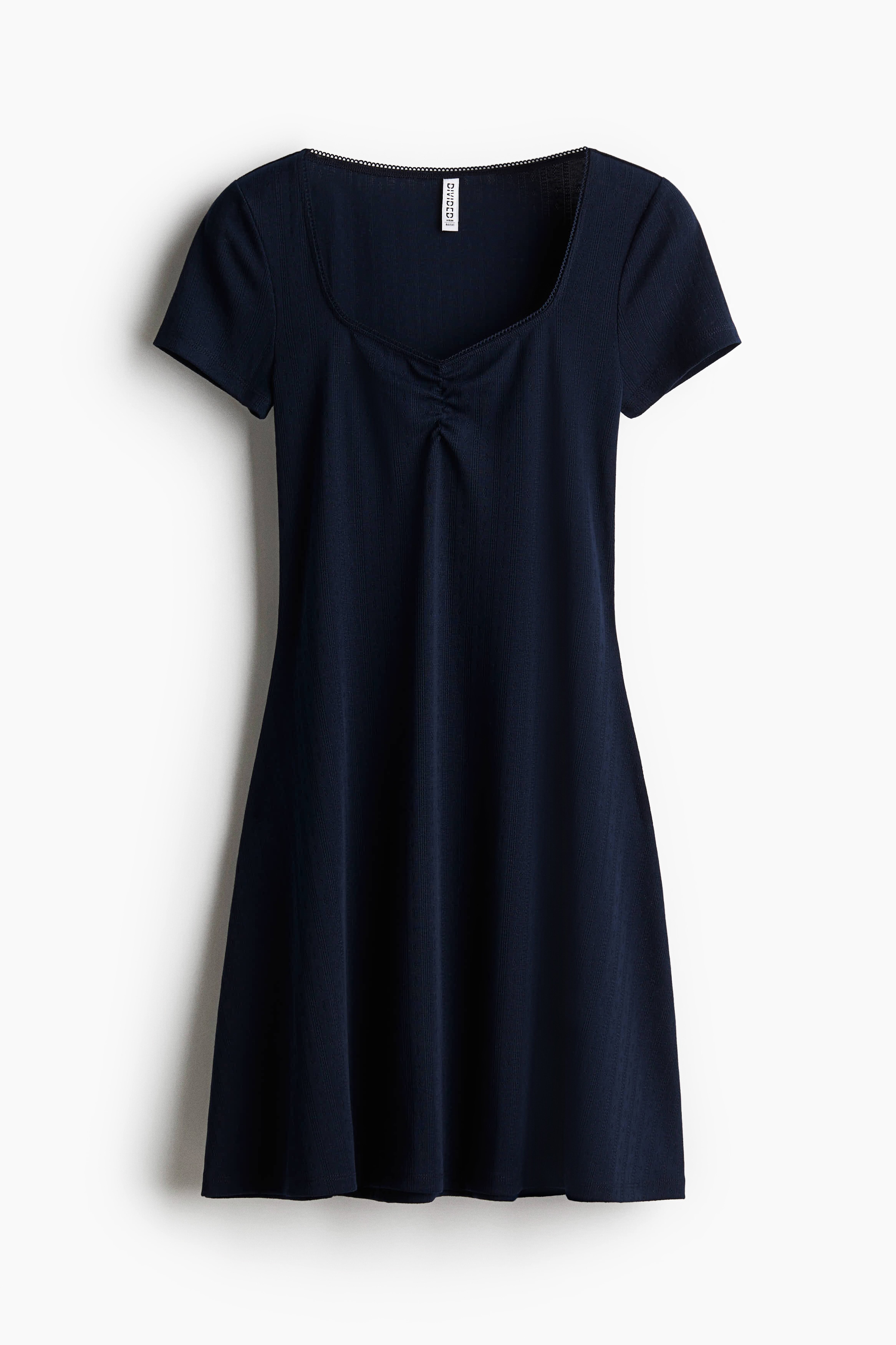 Pointelle-Jersey Dress - Navy blue/White/Light gray