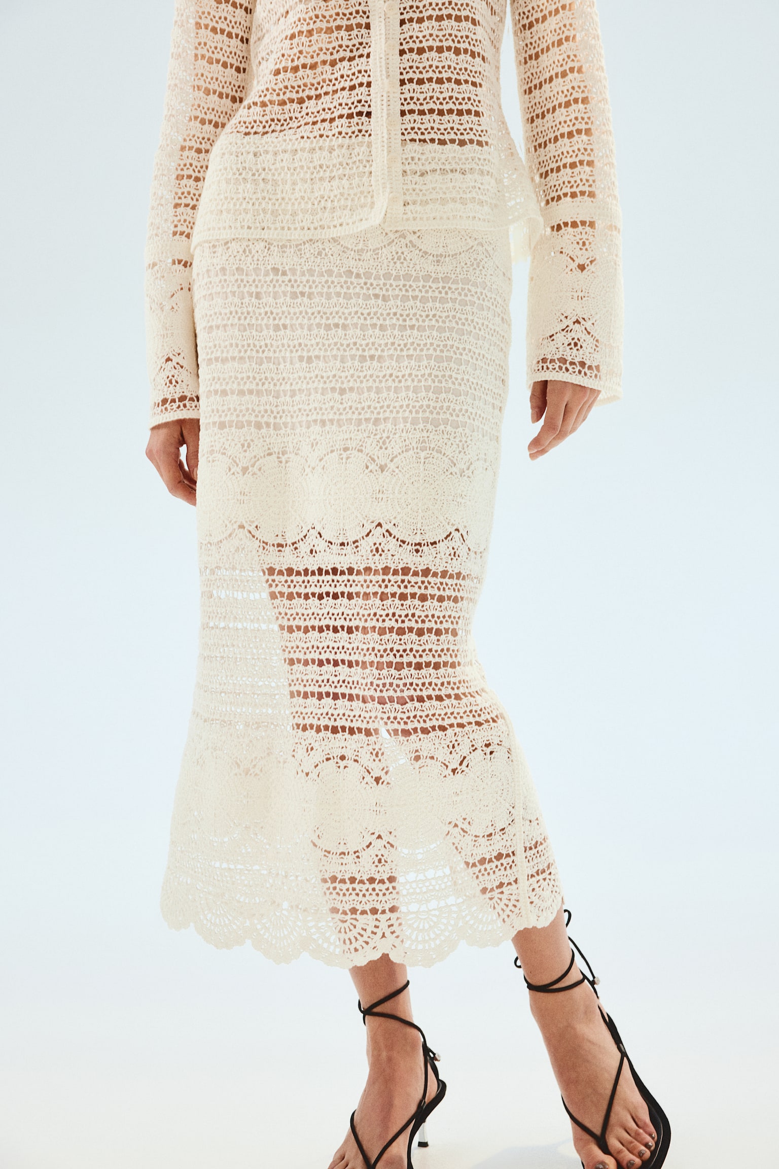 Crochet-look skirt - White - 5