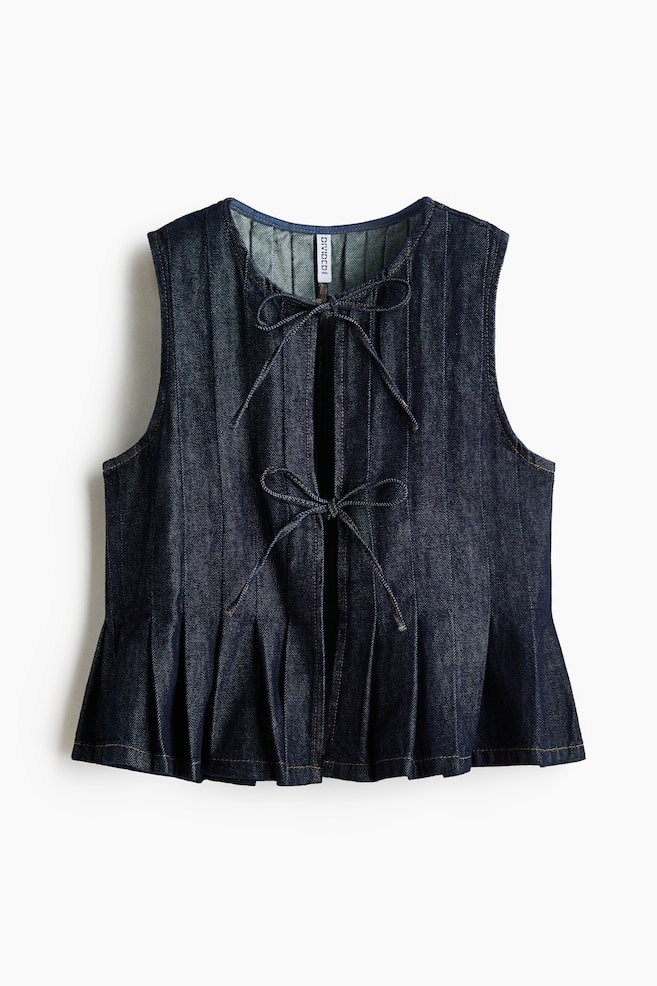Jeansweste mit Bindebändern - Dunkles Denimblau - 1