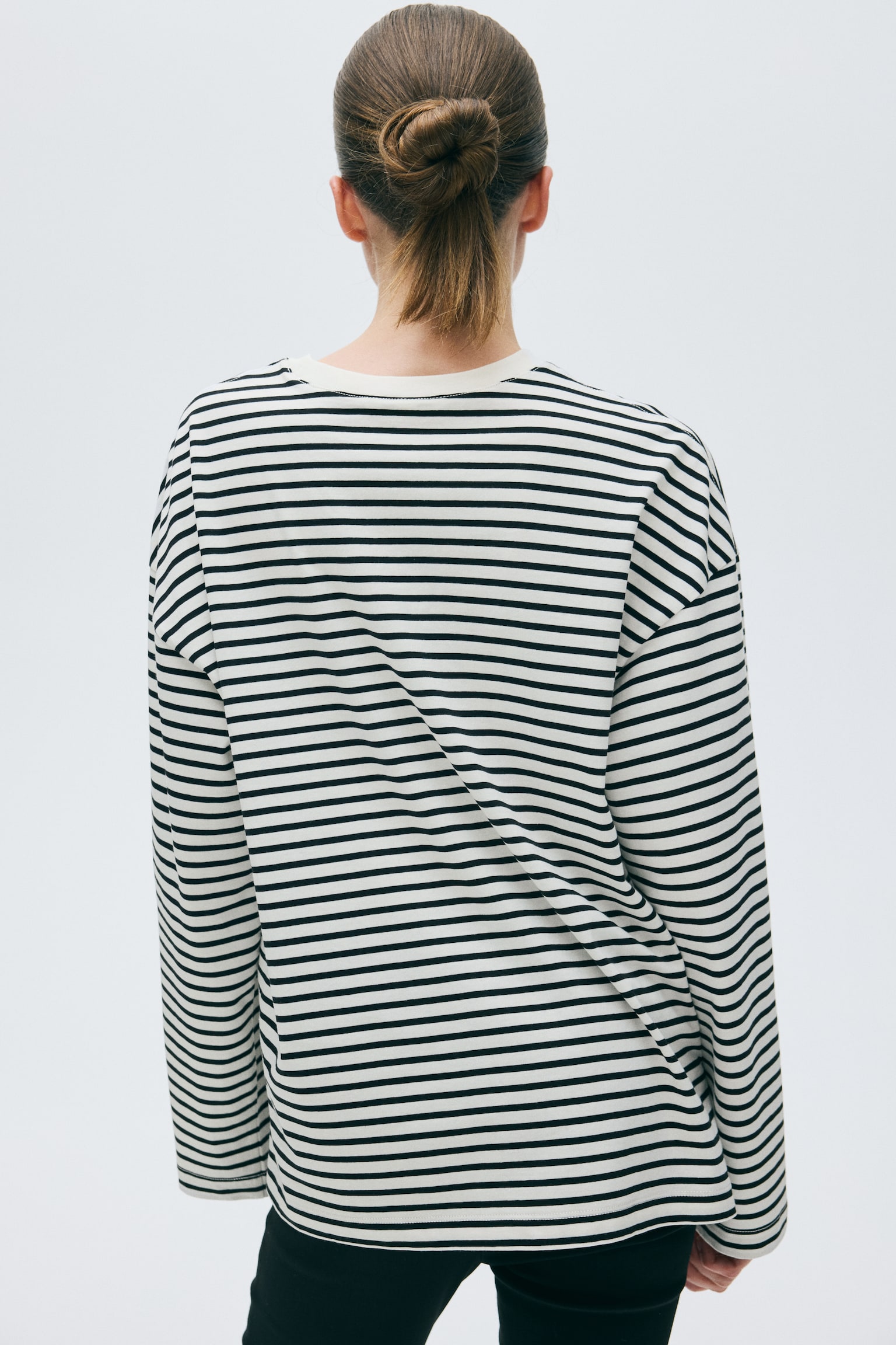 Женский топ H&M Long-Sleeved Cotton Top, цвет: Чёрный / Белый полосатый — фото 5