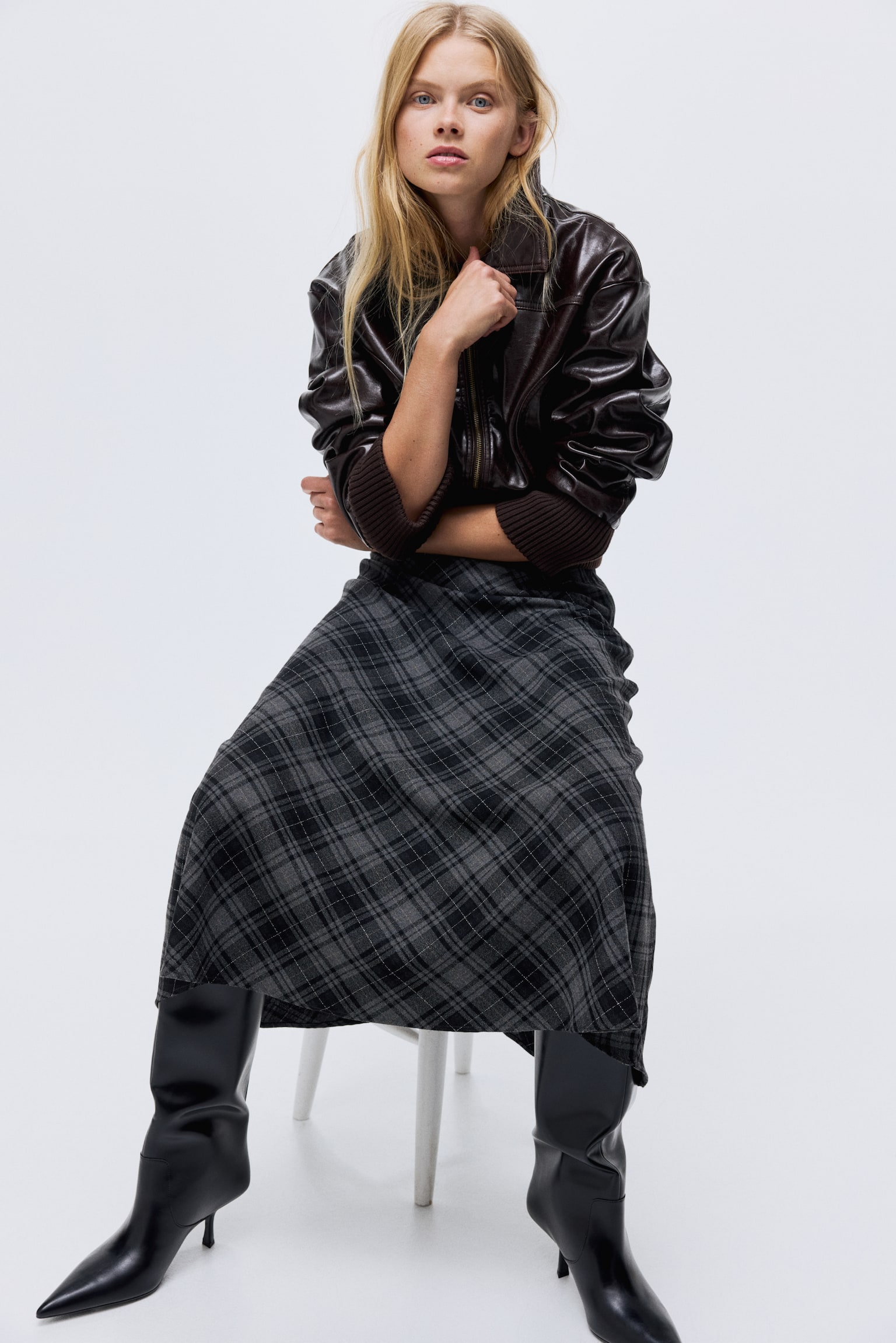 Midi skirt - Grey/Checked - 1