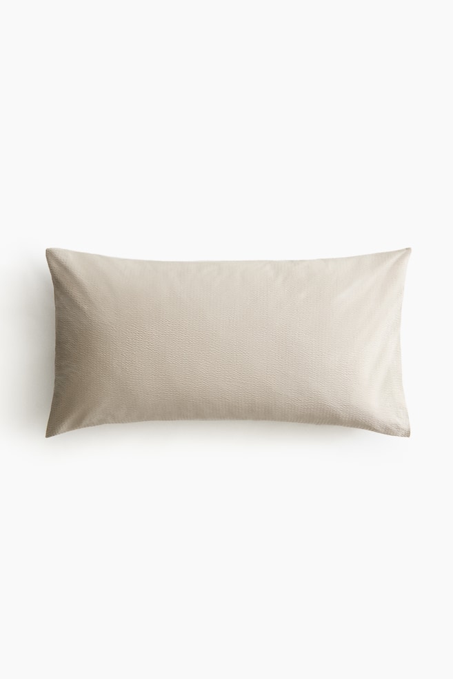 Cotton Seersucker Pillowcase - Light beige/White - 1