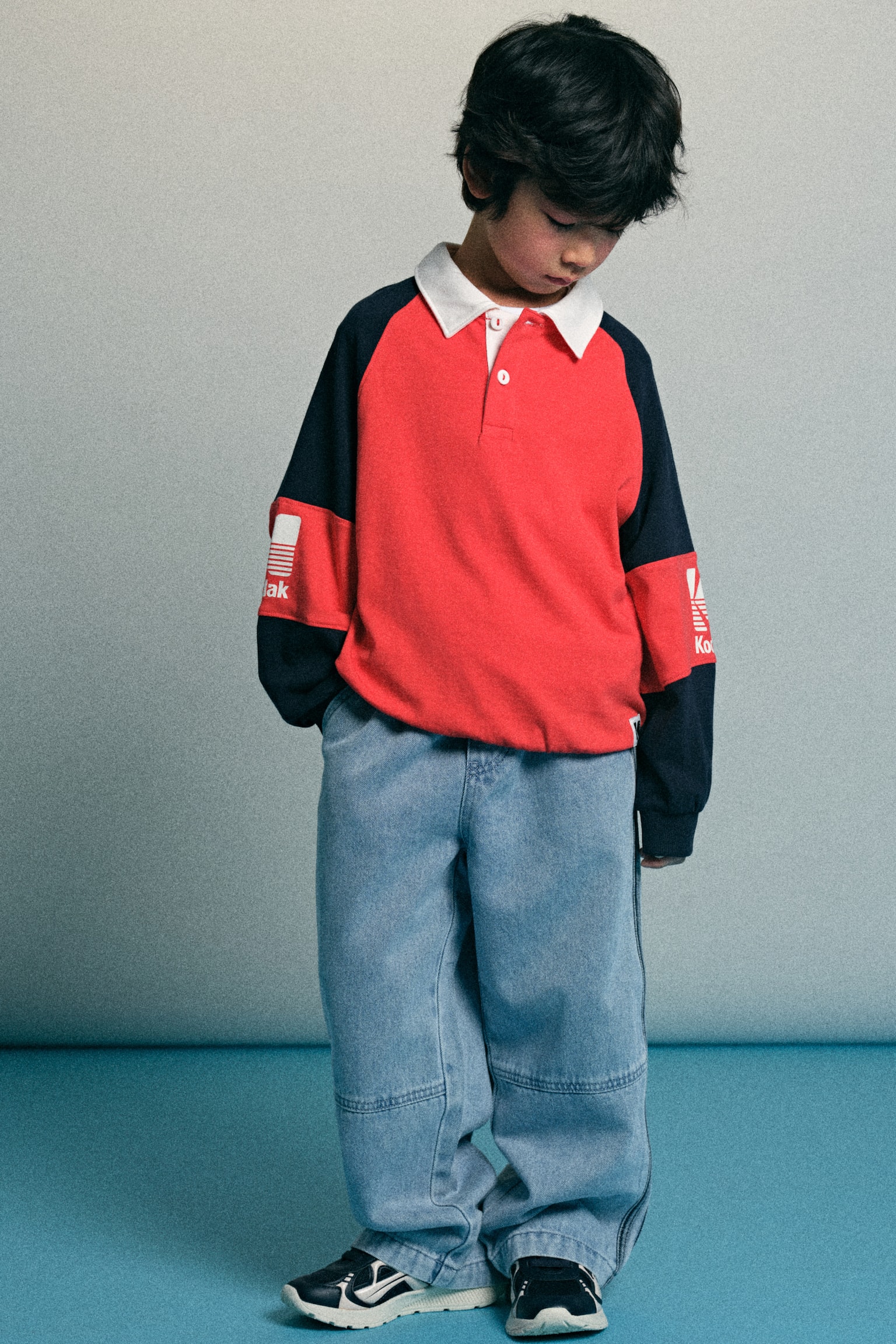 拼色橄欖球衫 - 紅色/Kodak - 3