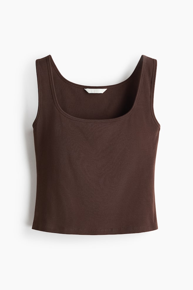Integral-bra cotton vest top - Dark brown/Black/White/Grey marl/Dusty pink/Black/Floral - 1