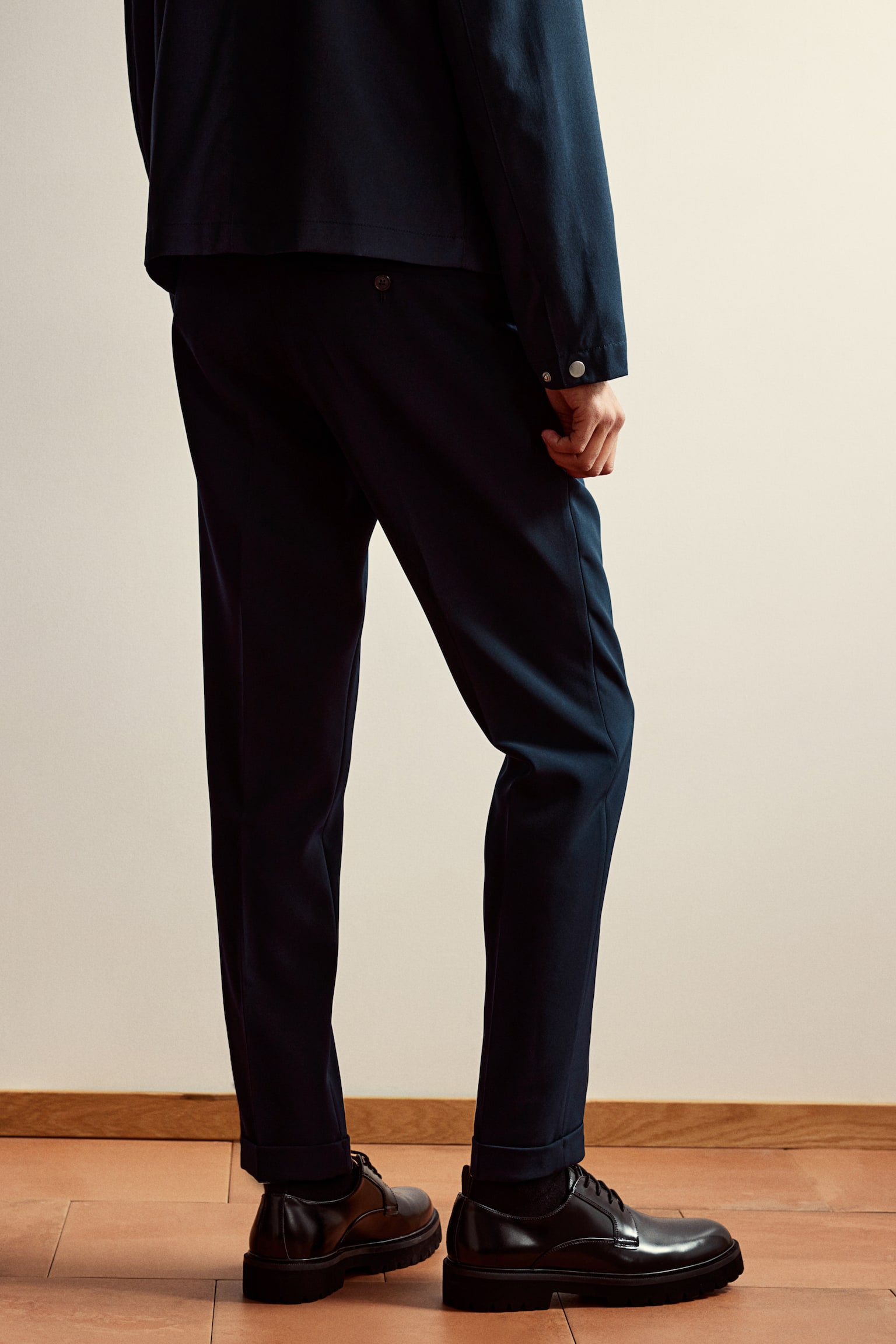 Slim Fit Tailored trousers - Navy blue/Light beige/Black - 3