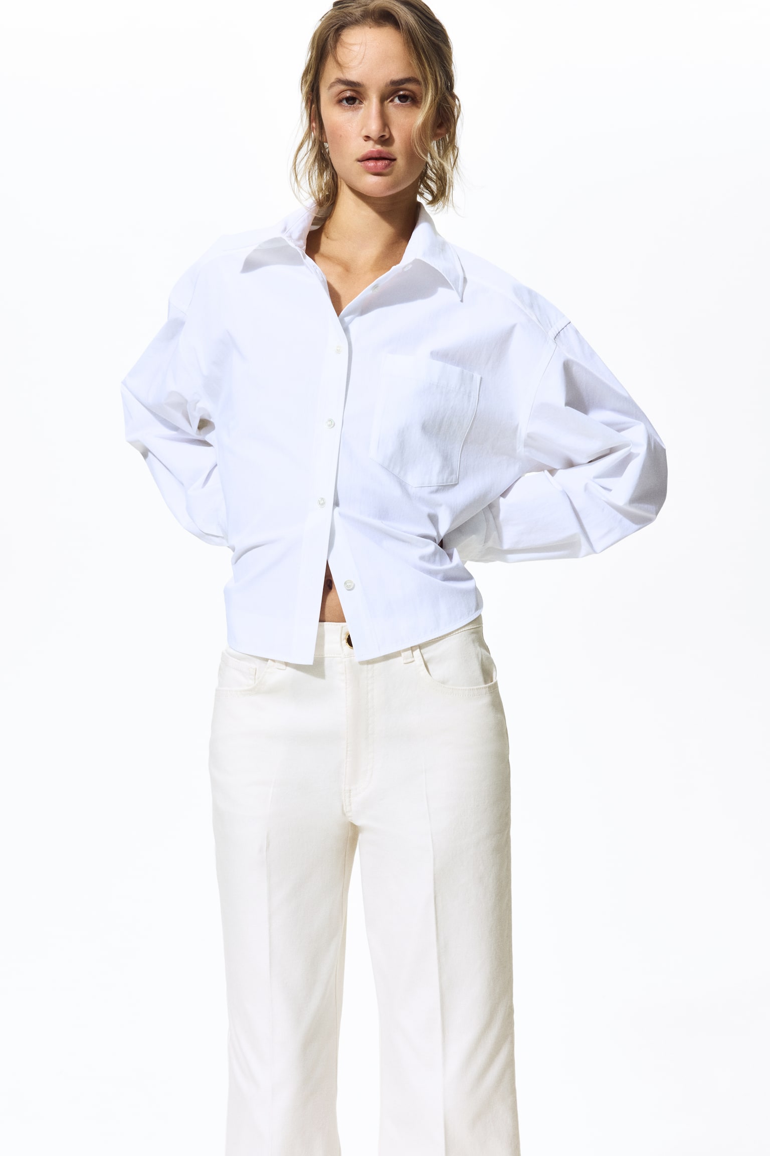 Pantalon coupe bottillon en toile de coton - Blanc/Vert kaki/Rose clair - 6