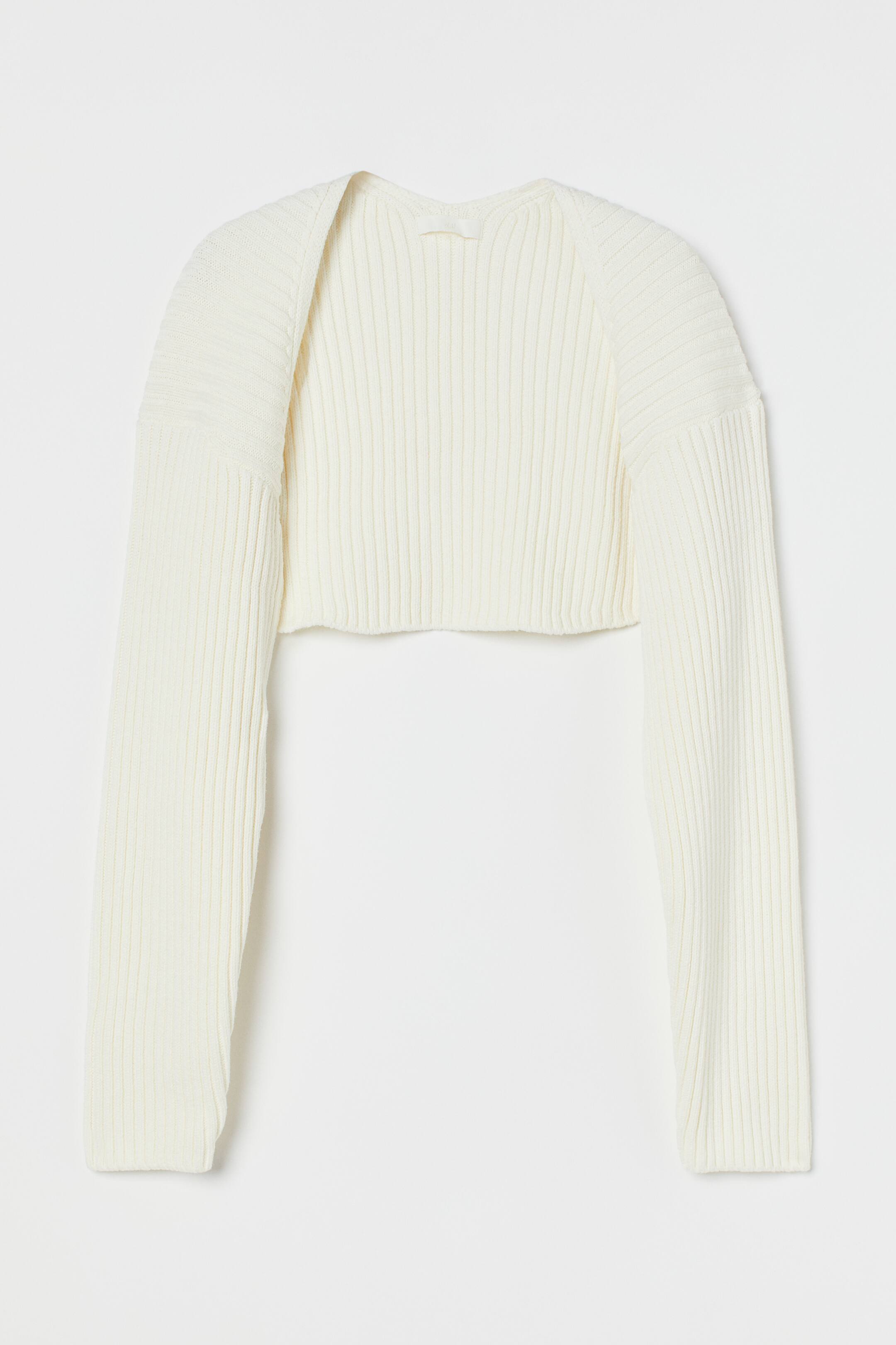 Ribknit Bolero Sweater Long sleeve Crop Cream Ladies H&M US