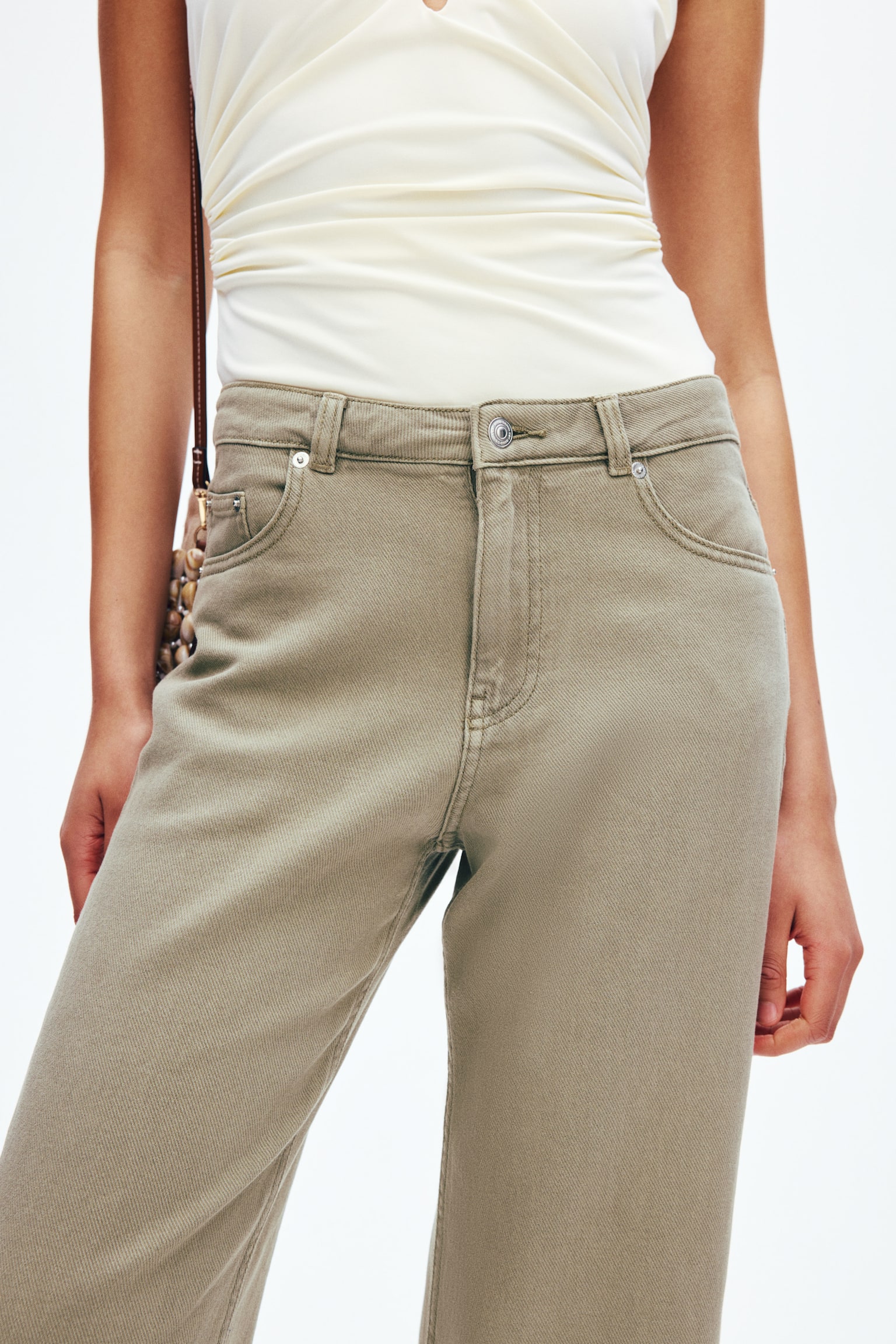 Женские брюки H&M Straight-Leg Twill, цвет: Хаки зелёный — фото 3