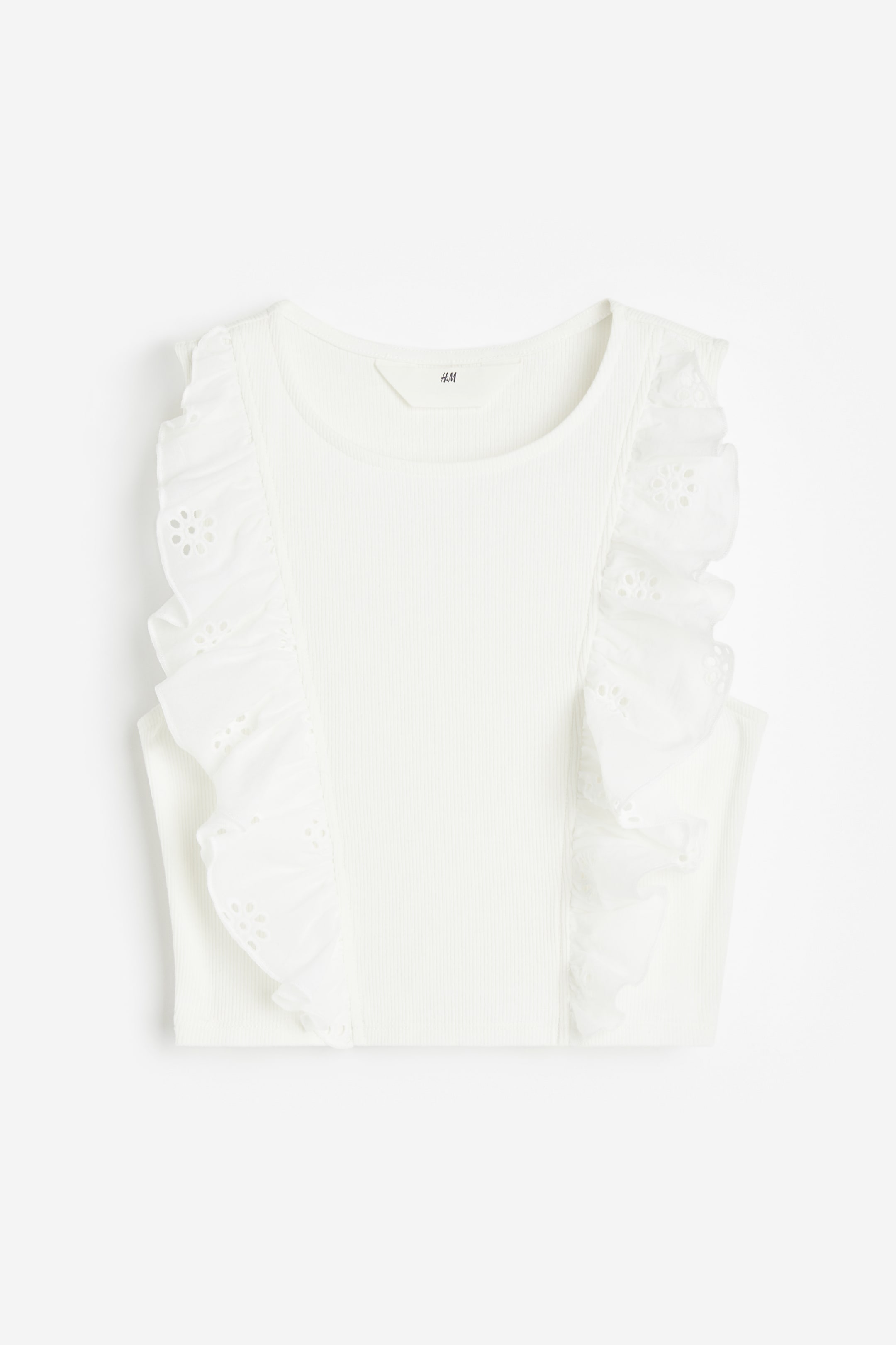 Top with Ruffle-trimmed Eyelet Embroidery