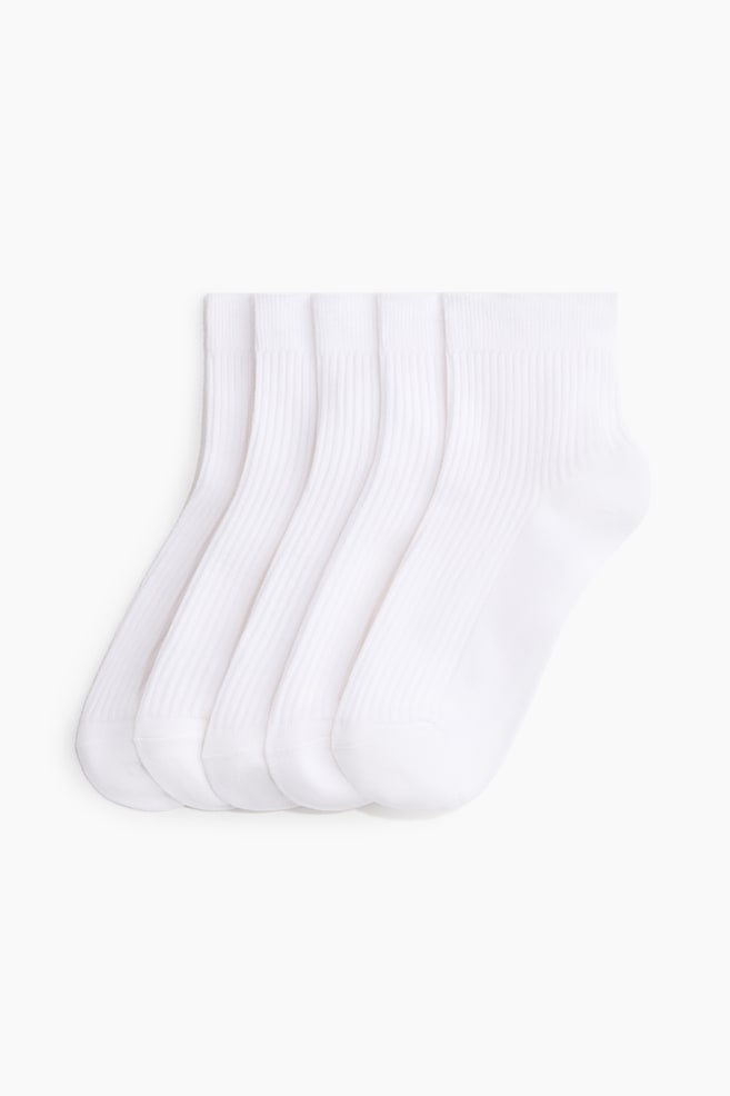 5-Pack Rib-Knit Ankle Socks - White/Black - 1