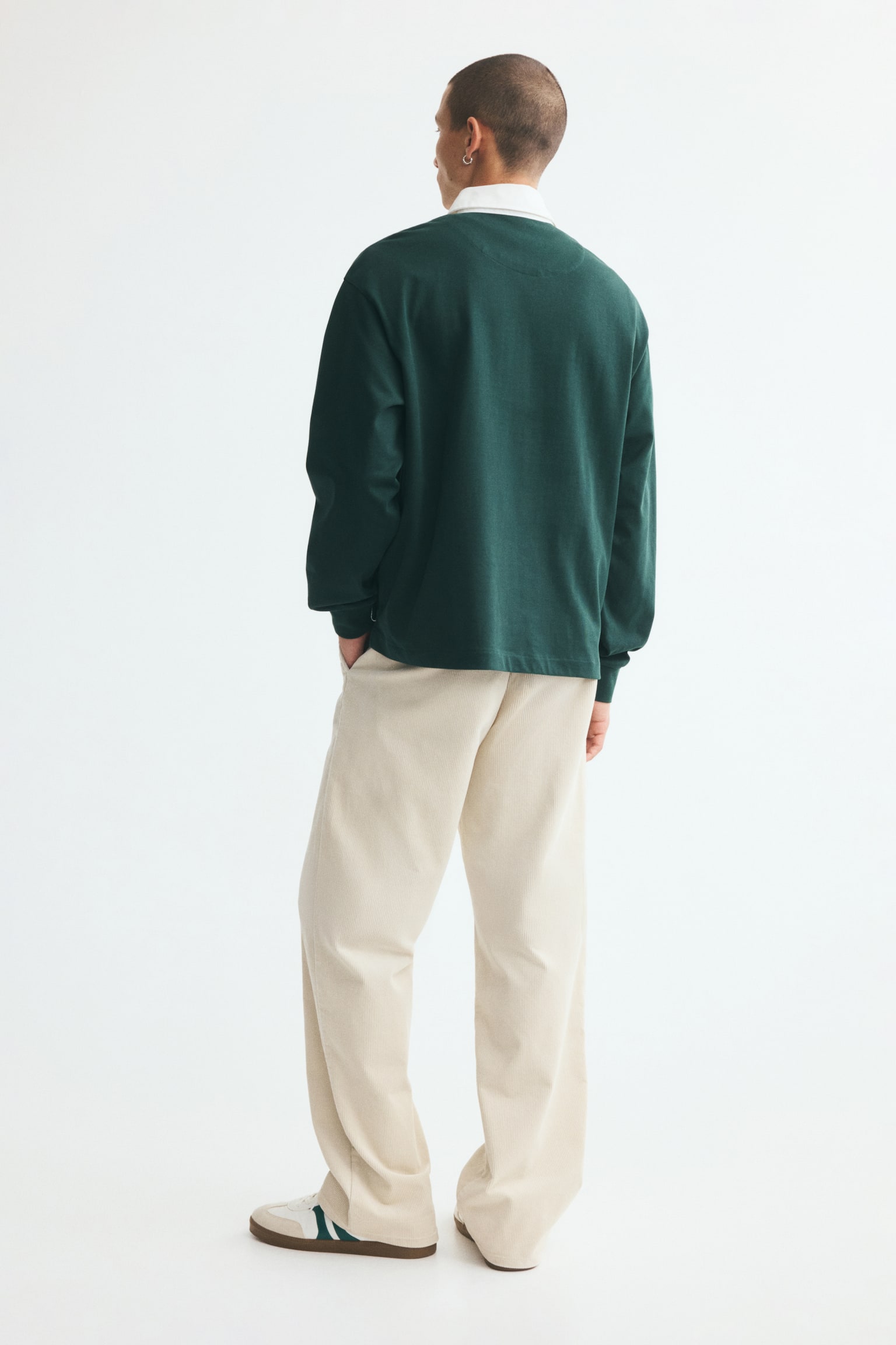 Мужская рубашка H&M Relaxed-Fit Cotton Rugby Shirt, цвет: Зелёный / Белый — фото 6