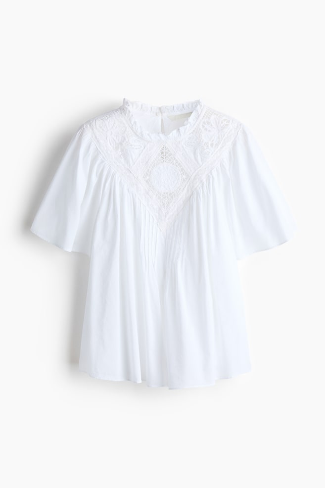 Katoenen blouse met borduursel - Wit - 1