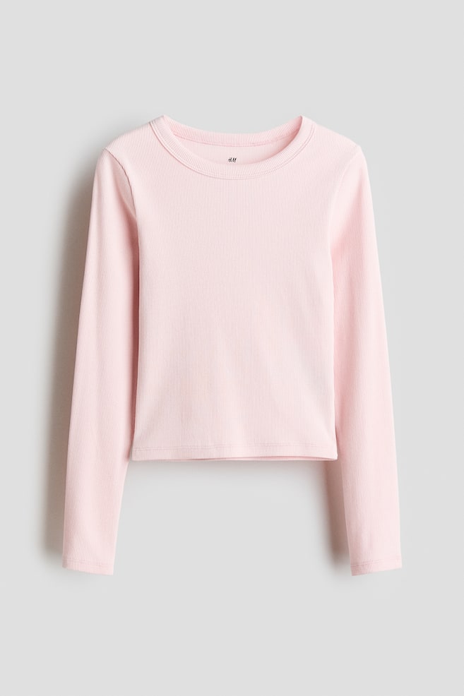 Ribbed cotton jersey top - Light pink/Light blue - 1