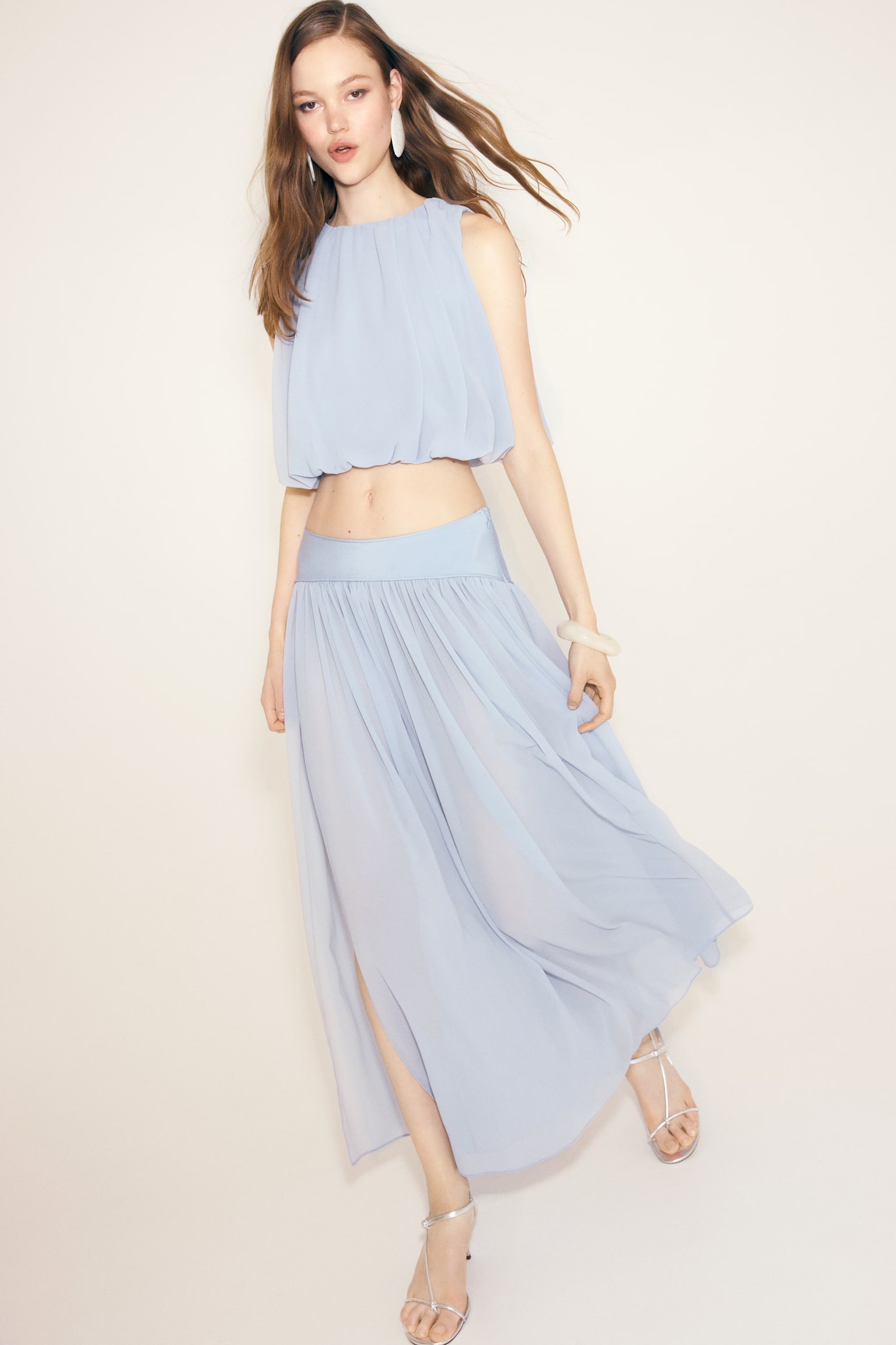 Circular maxi skirt - Light blue - 3