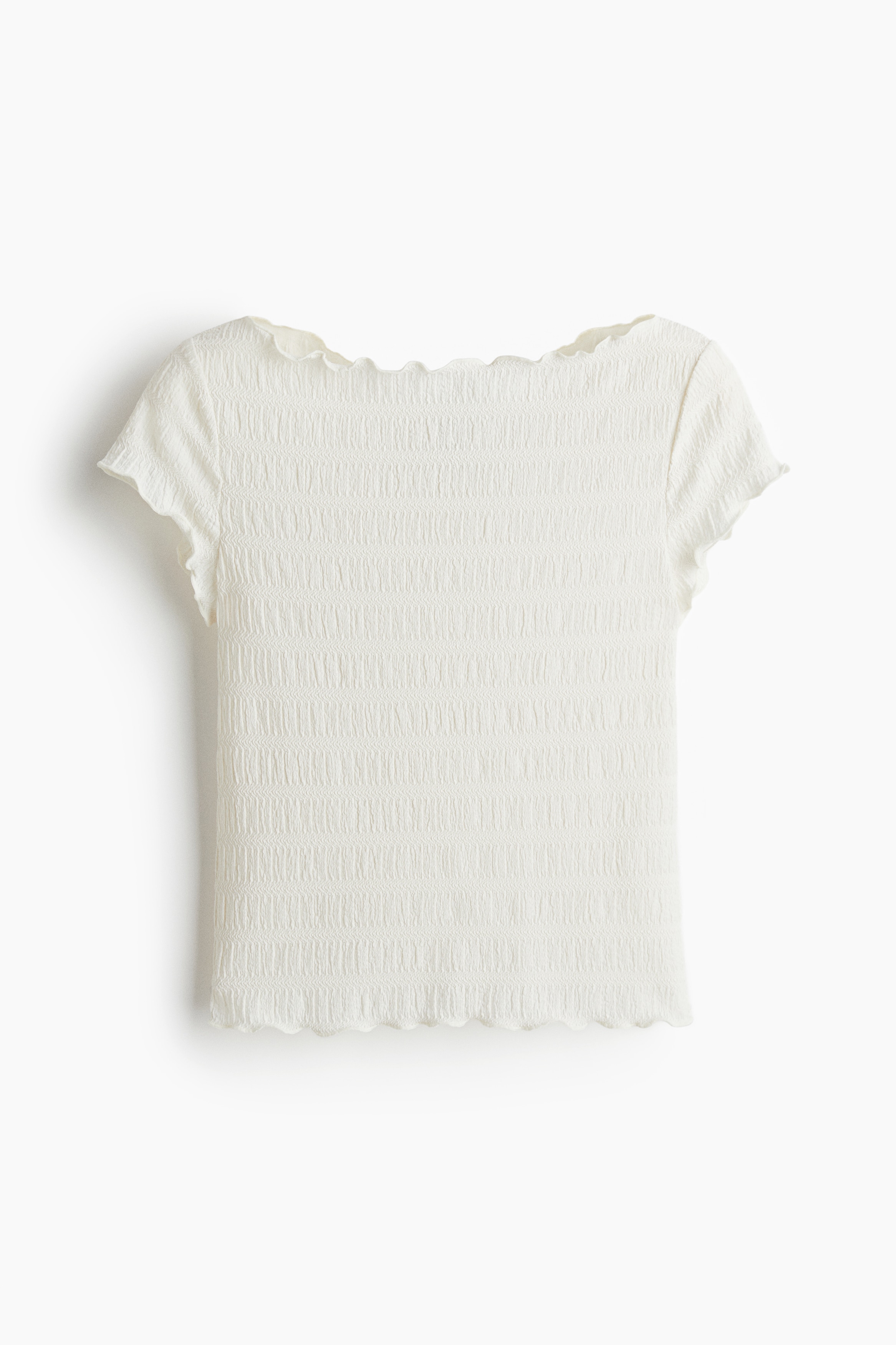 Smocked top - White/Olive green