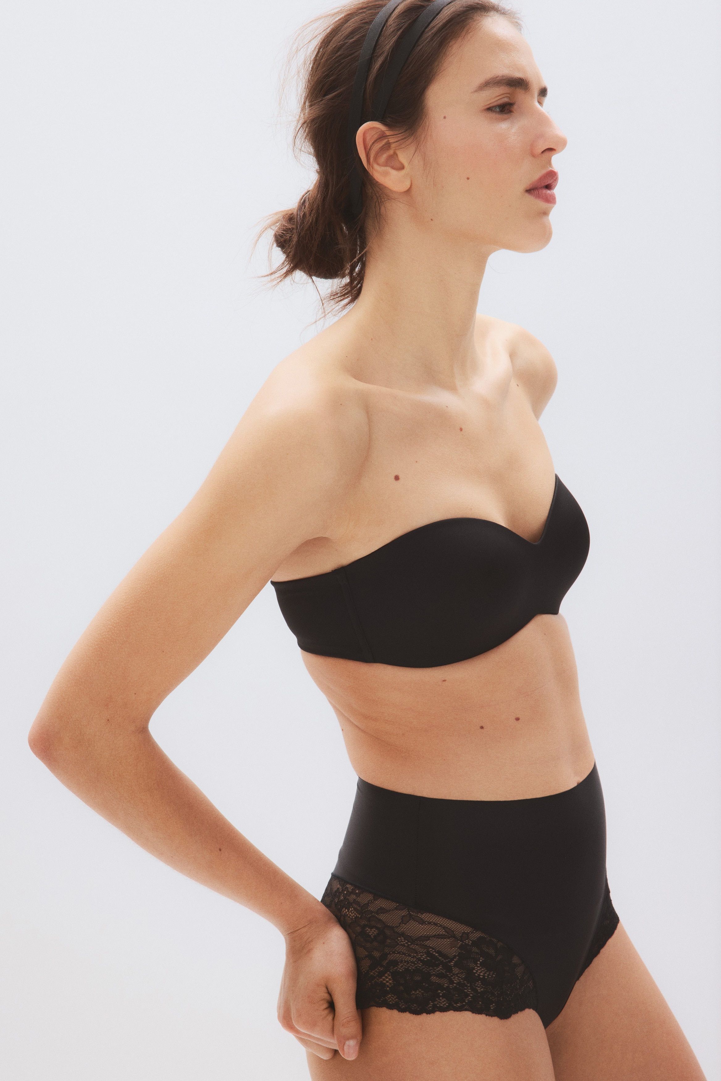 Padded Microfiber Bandeau Bra - Black/Beige/Light beige