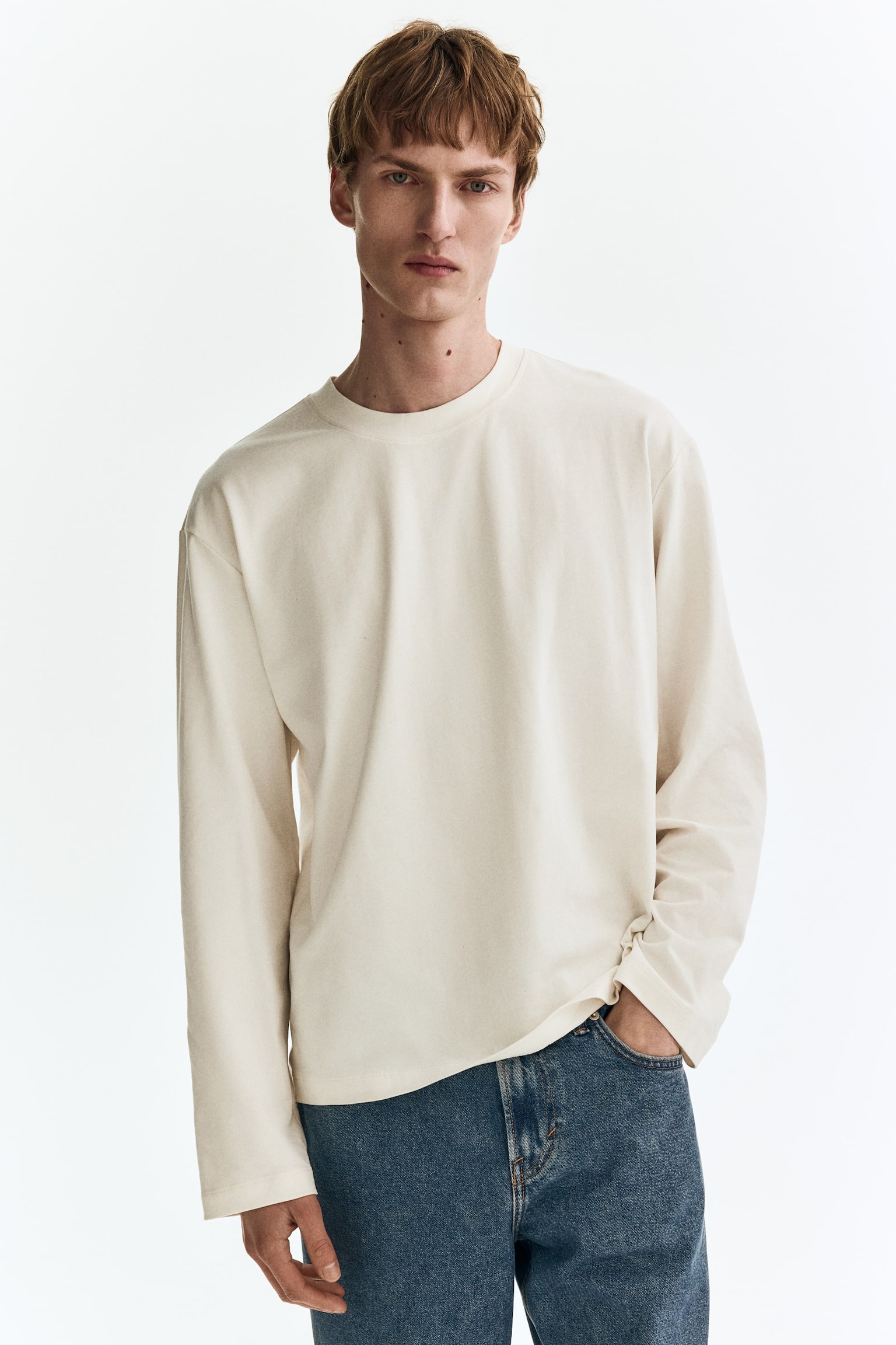Loose Fit Long-sleeved T-shirt - White - 1