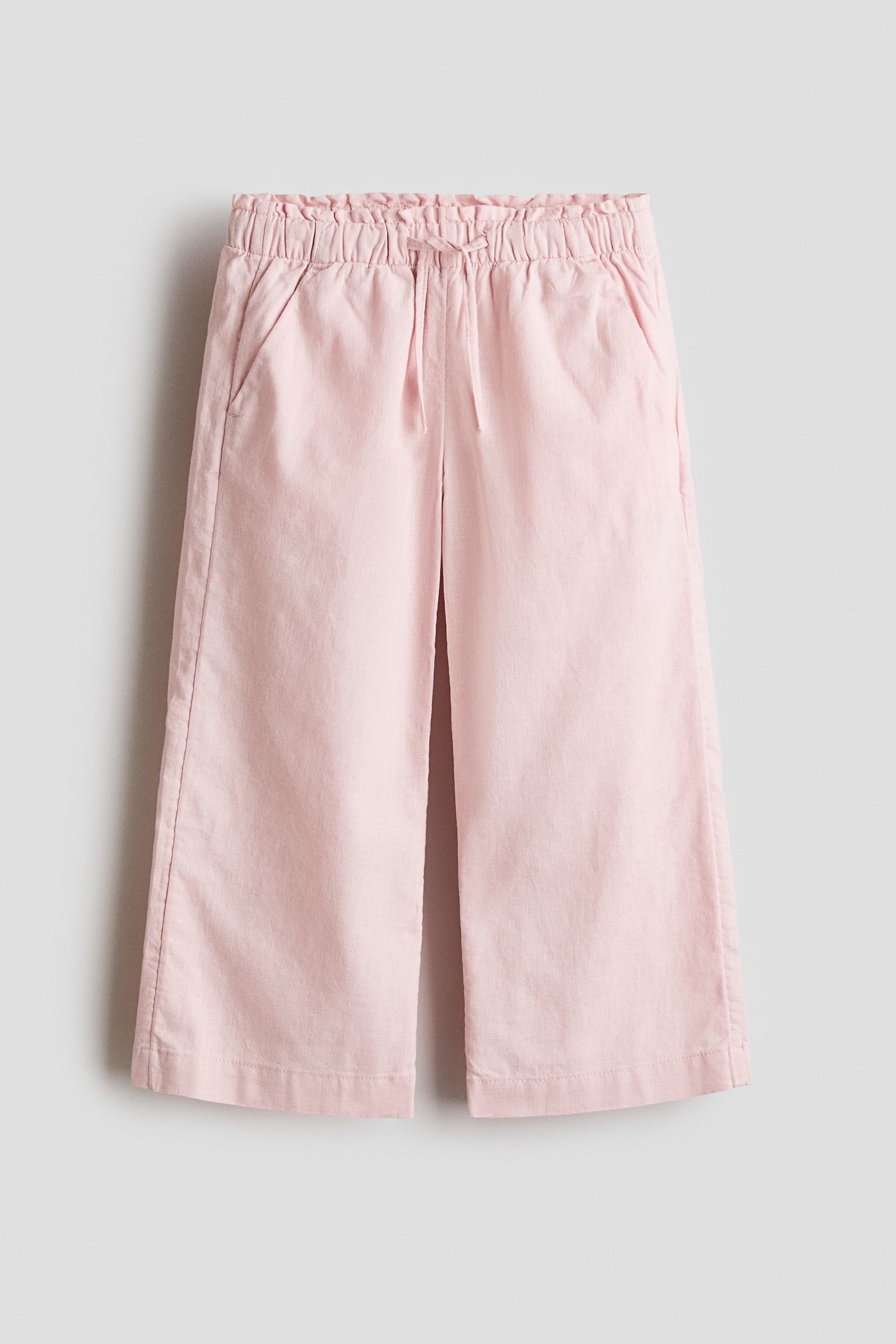 Linen-Blend Drawstring Pants - Light pink/White/Light blue/Light beige