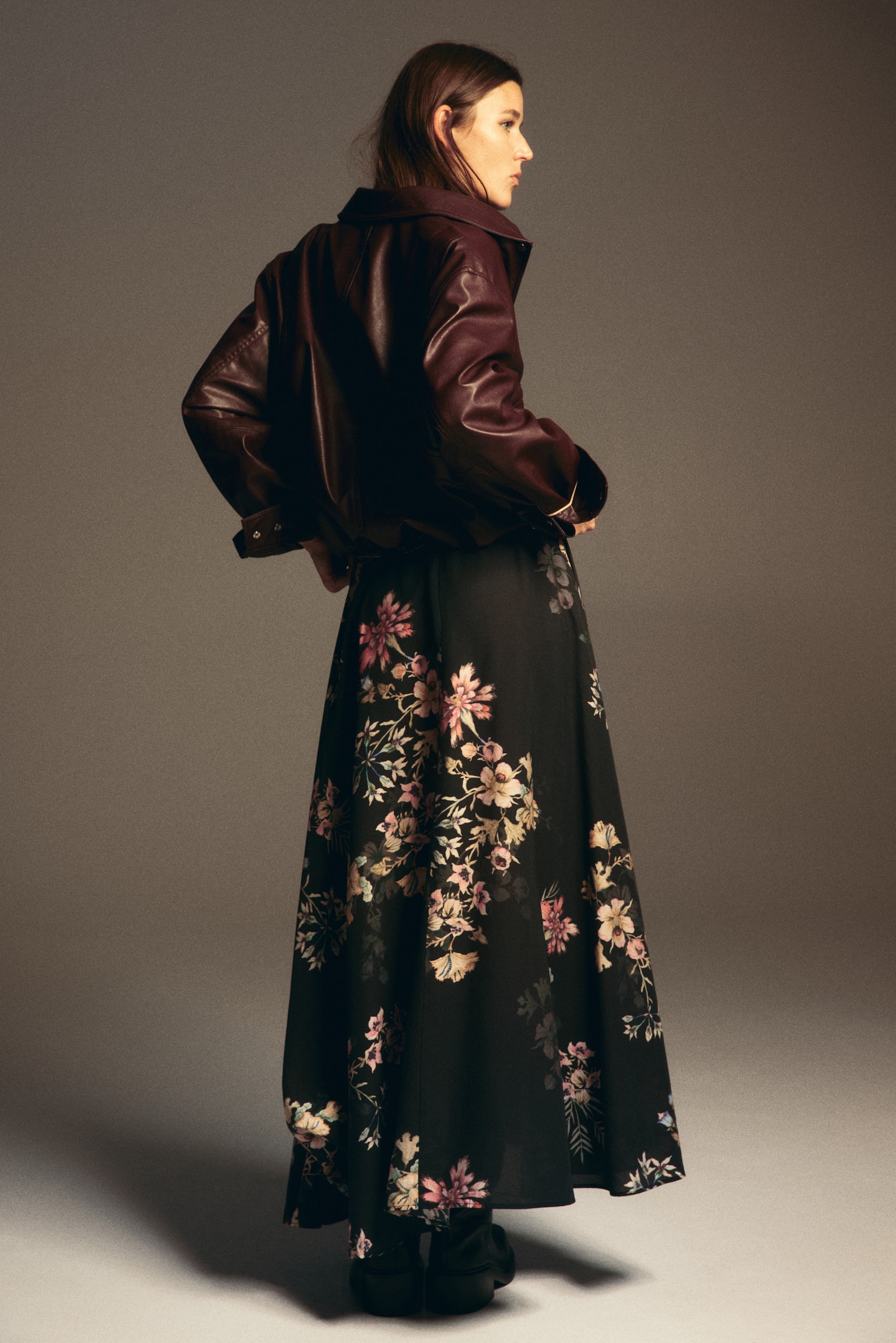 Loose-fit maxi skirt - Black/Floral - 3