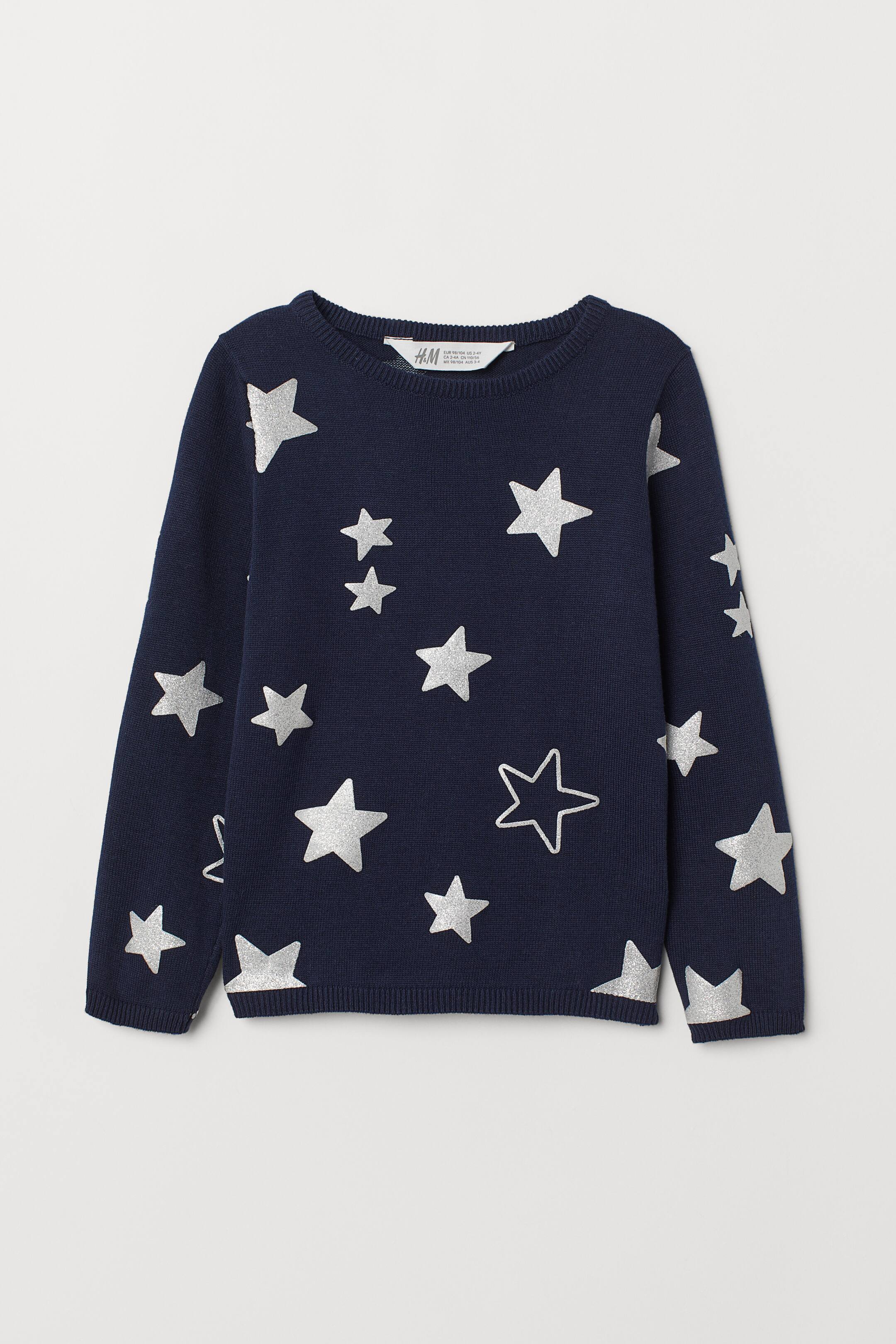 Agrandir l'image: Pull en maille fine - Bleu foncé/étoiles - ENFANT | H&M FR 1